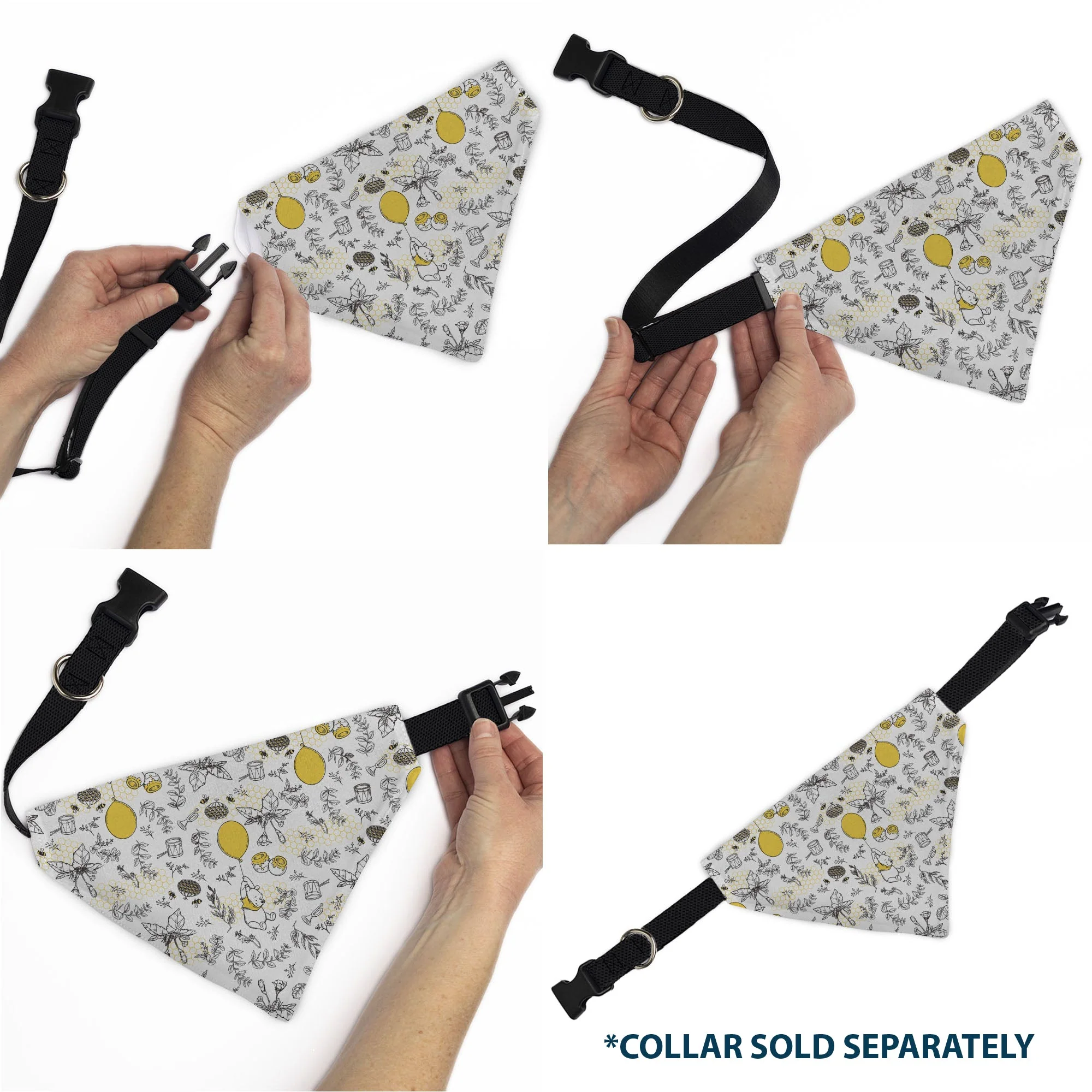 Pet Bandana - Winnie the Pooh Balloon Pose and Foliage Collage Beige/Black/Yellows - Image 6