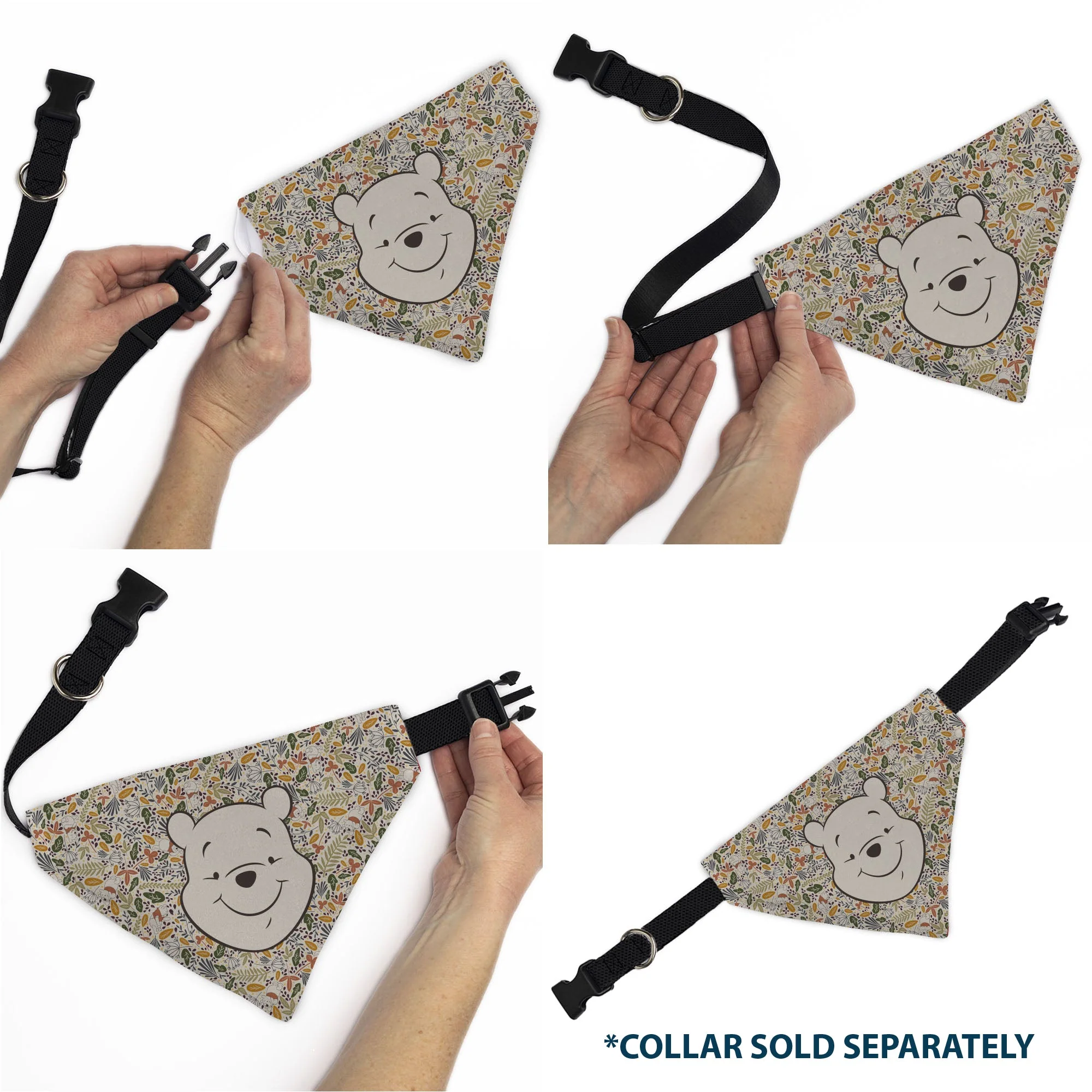 Pet Bandana - Winnie the Pooh Smiling Face/Foliage Collage Beige/Green/Orange/Yellow - Image 6
