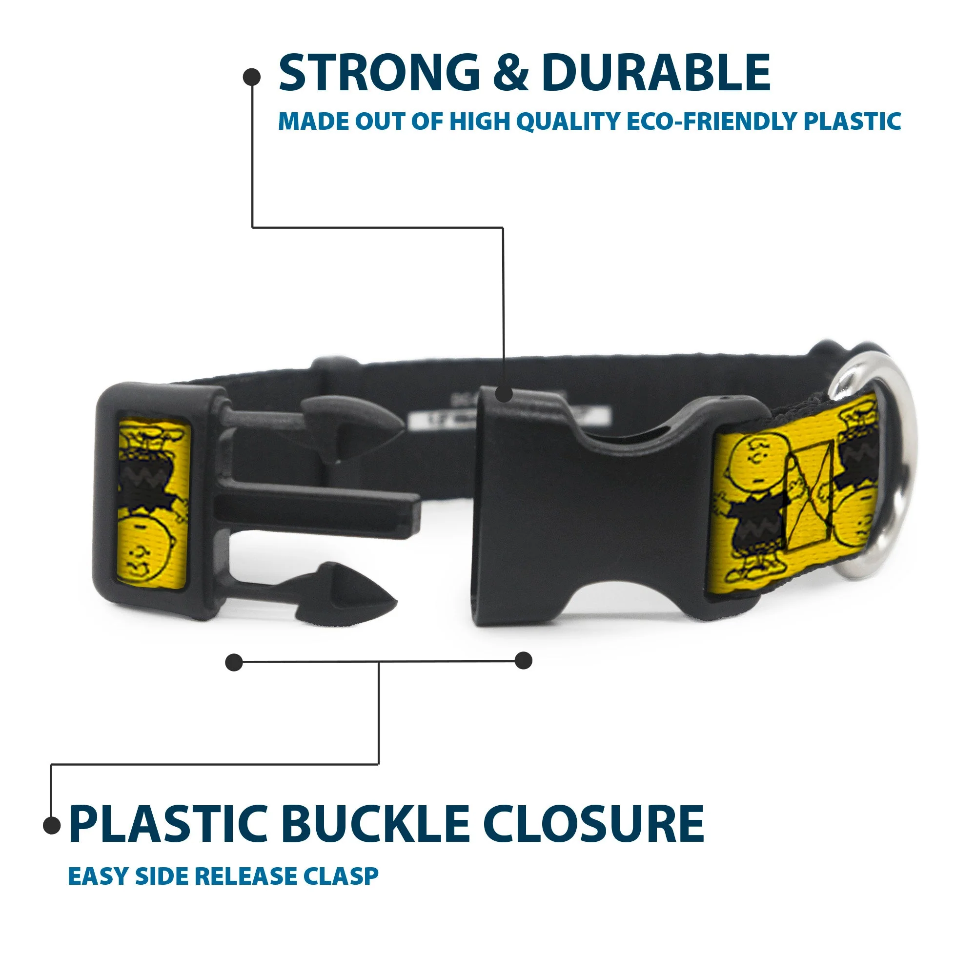 Plastic Clip Collar - Peanuts Charlie Brown Pose Flip Yellow/Black - Image 4