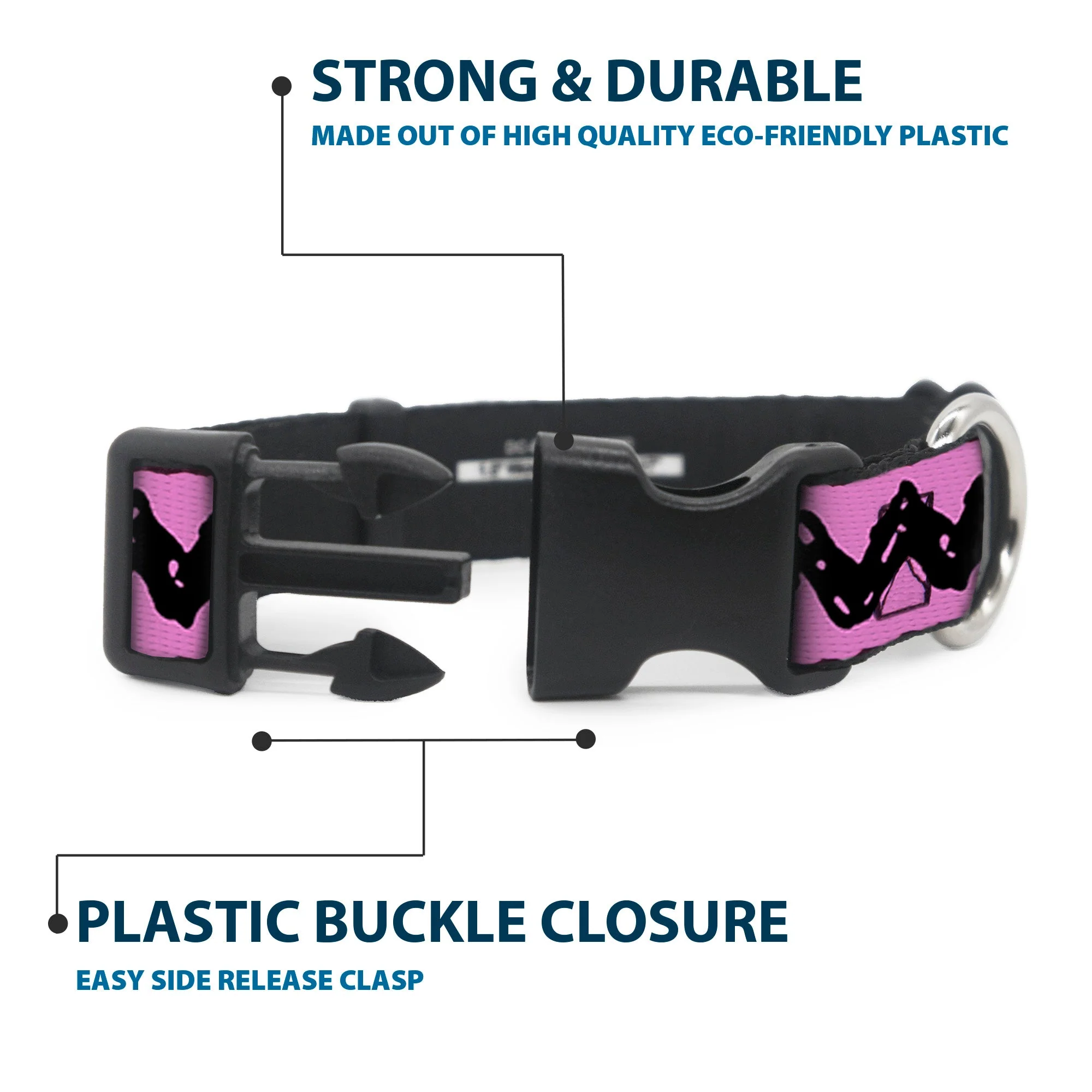 Plastic Clip Collar - Peanuts Charlie Brown Zig Zag Stripe Pink/Black - Image 4