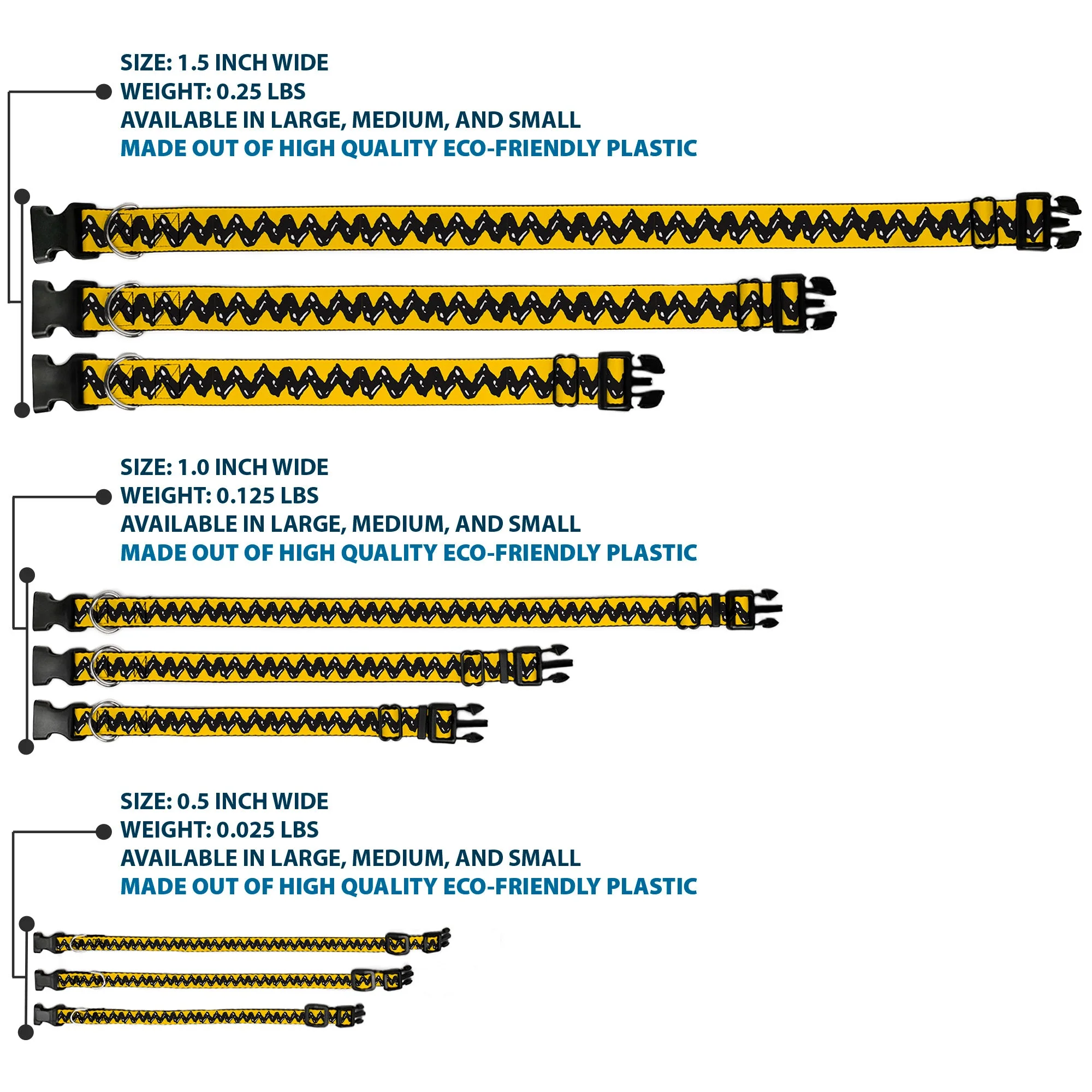 Plastic Clip Collar - Peanuts Charlie Brown Zig Zag Stripe Yellow/Black - Image 3