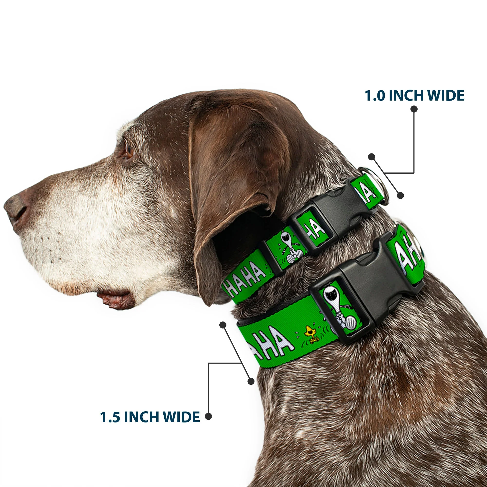 Plastic Clip Collar - Peanuts Snoopy and Woodstock Laughing HAHA Pose Green - Image 2