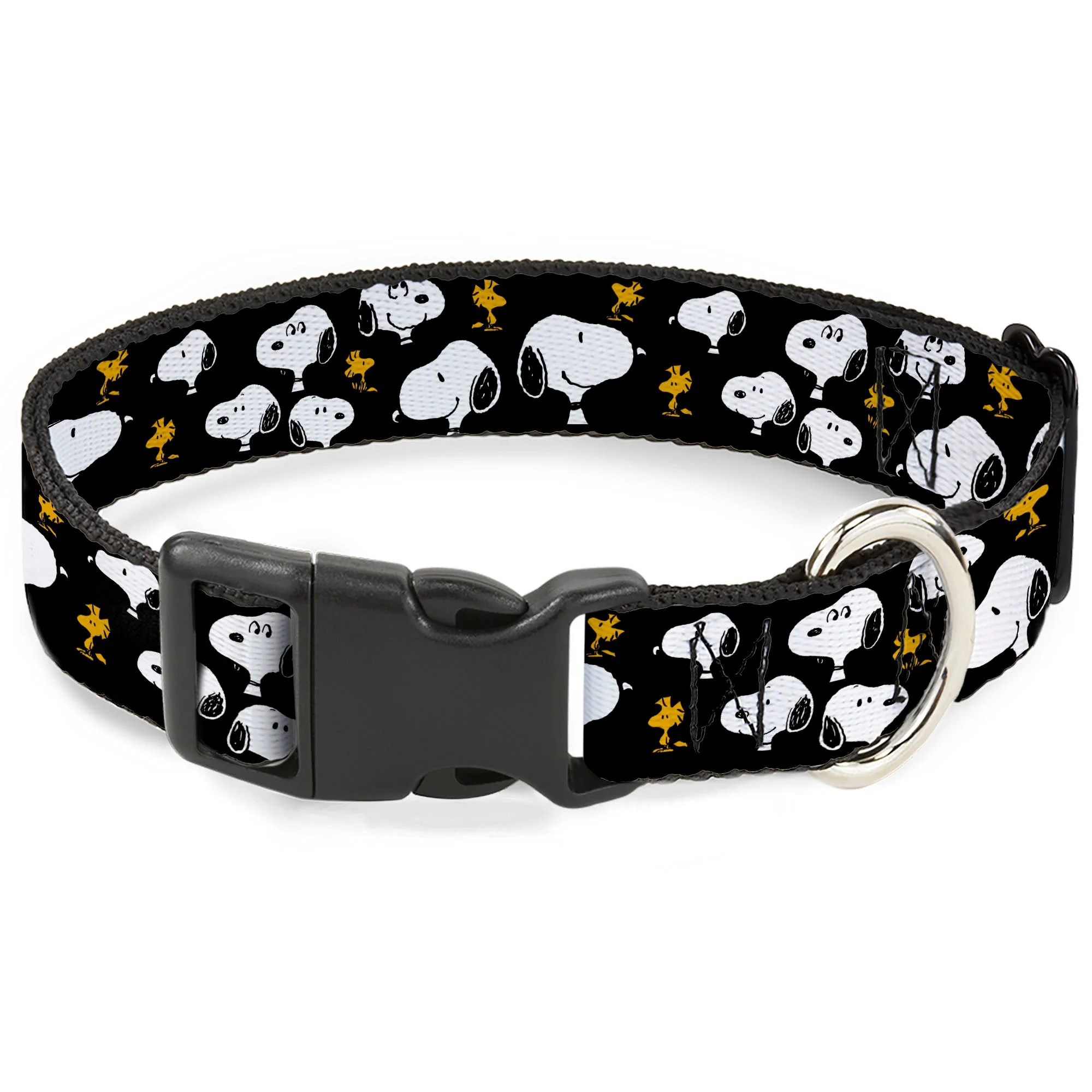 Plastic Clip Collar - Peanuts Snoopy and Woodstock Poses Scattered Black
