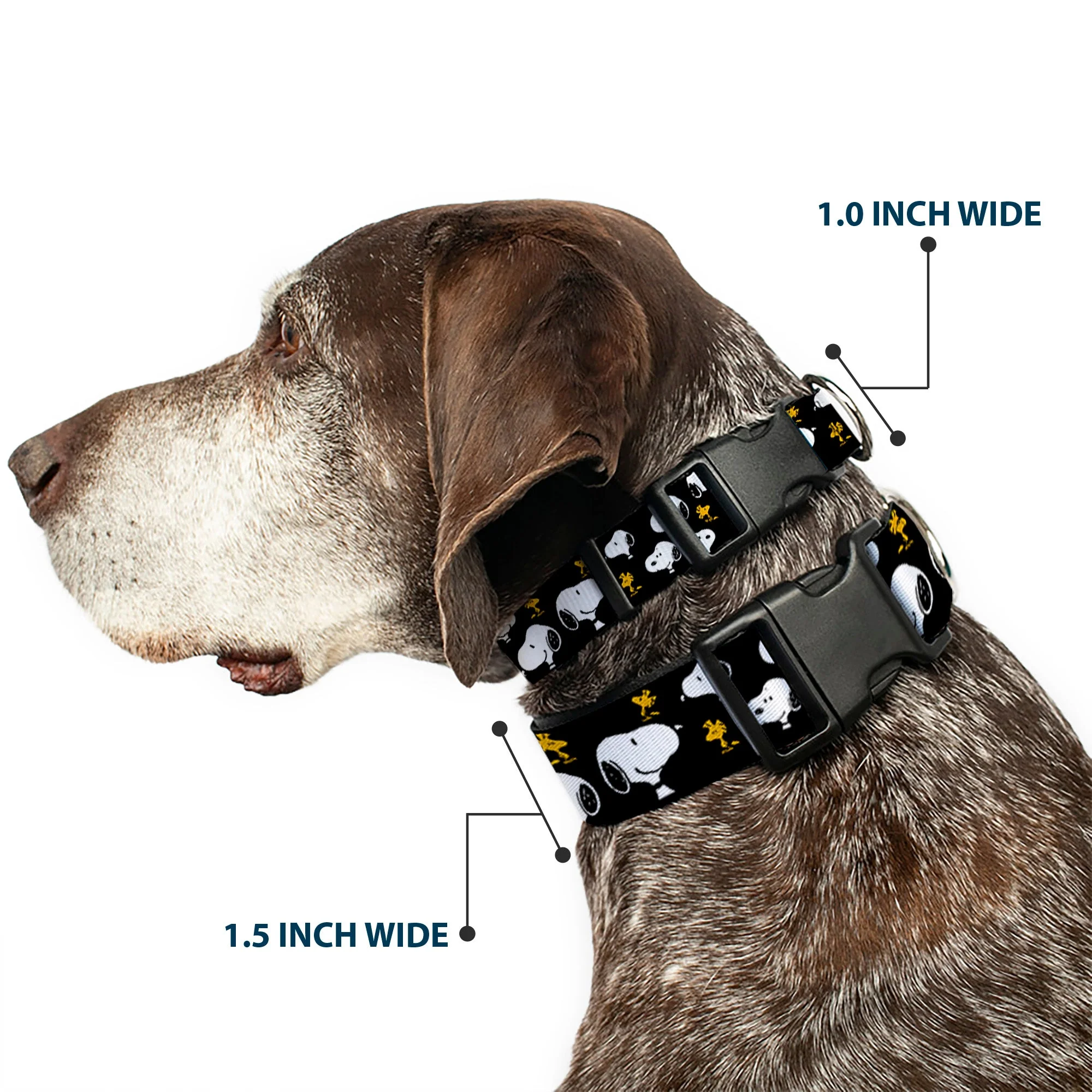 Plastic Clip Collar - Peanuts Snoopy and Woodstock Poses Scattered Black - Image 2