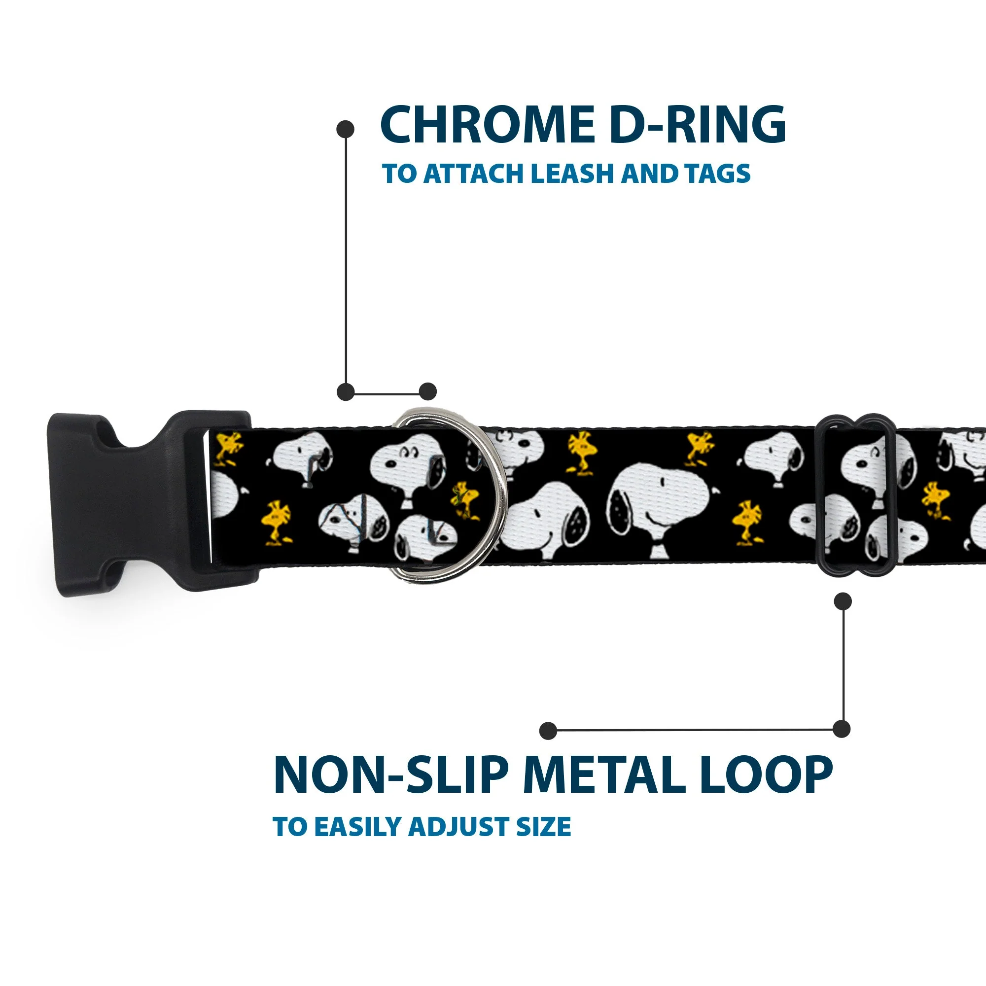 Plastic Clip Collar - Peanuts Snoopy and Woodstock Poses Scattered Black - Image 5