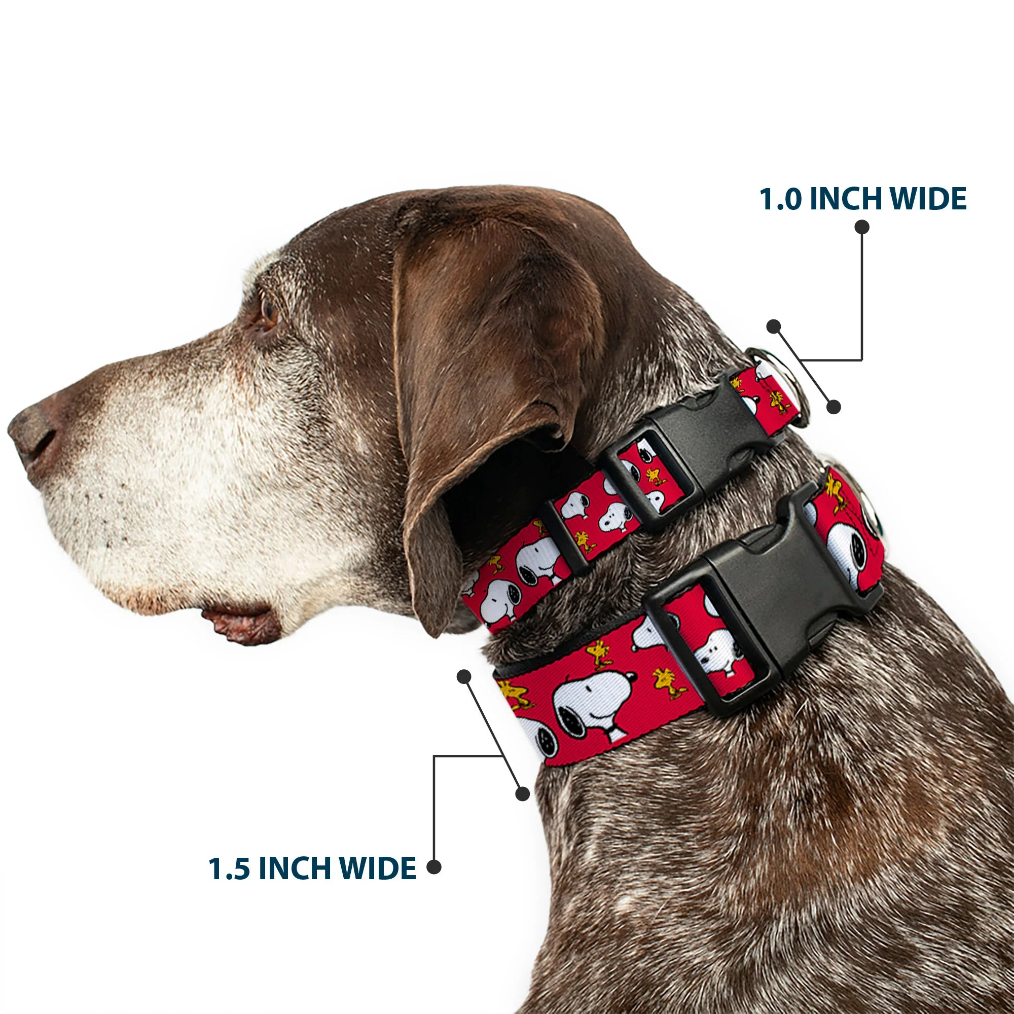 Plastic Clip Collar - Peanuts Snoopy and Woodstock Poses Scattered Red - Image 2