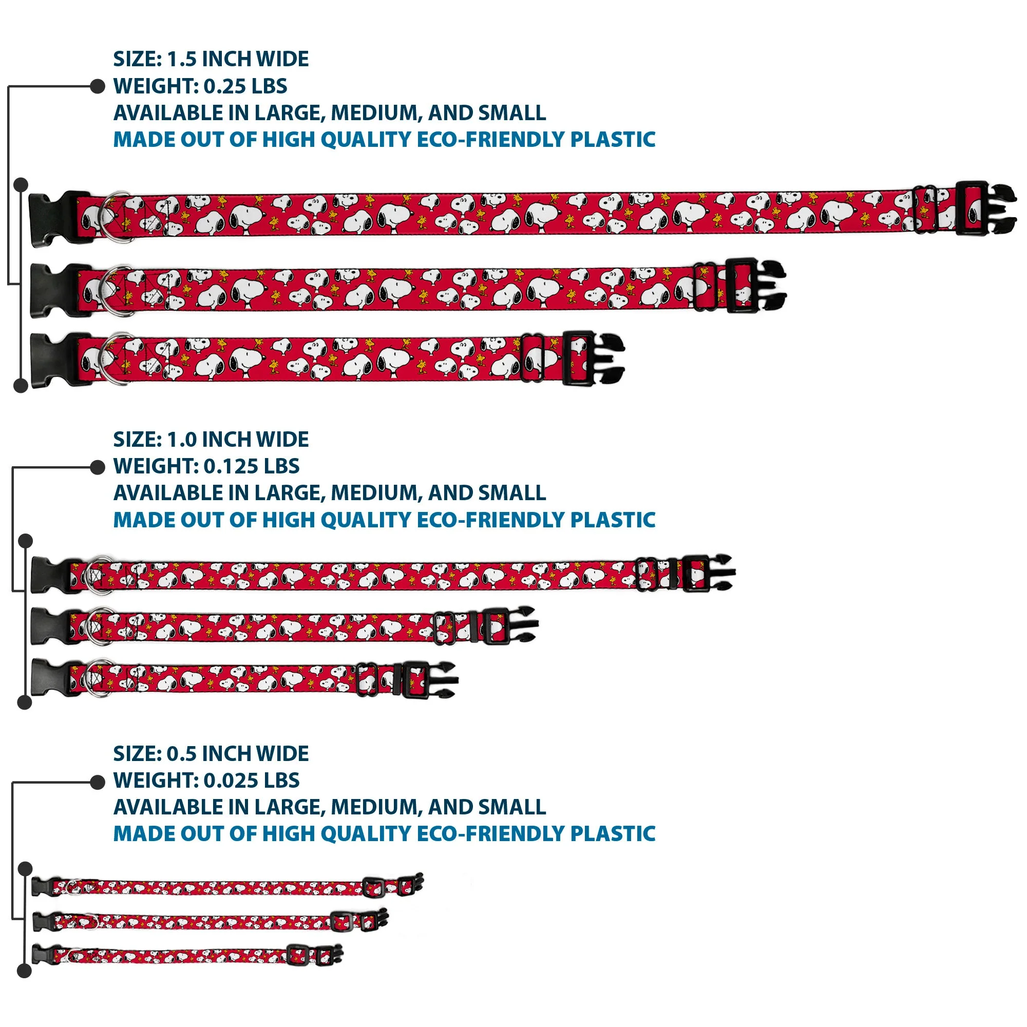 Plastic Clip Collar - Peanuts Snoopy and Woodstock Poses Scattered Red - Image 3