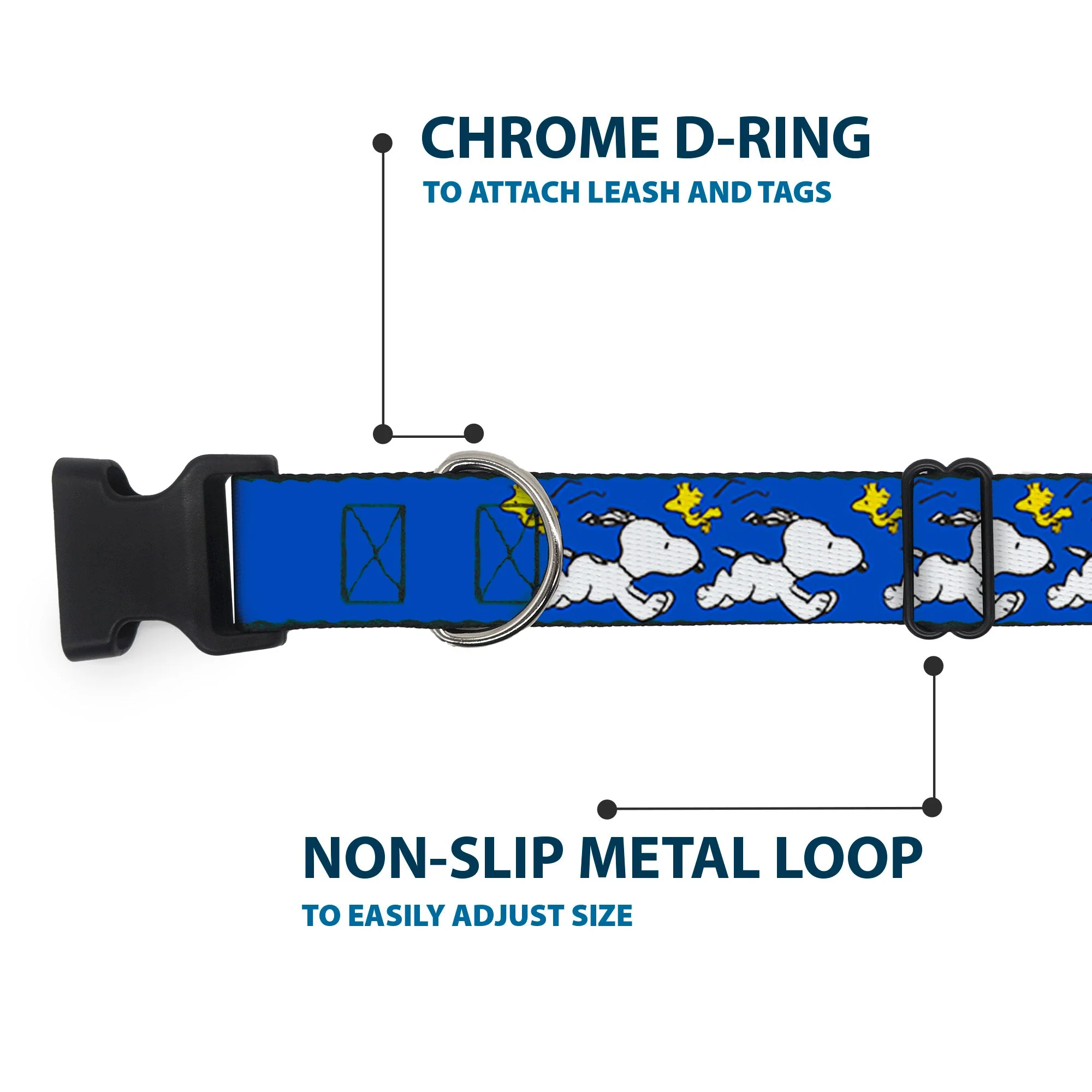 Plastic Clip Collar - Peanuts Snoopy Running and Woodstock Pose Blue - Image 5
