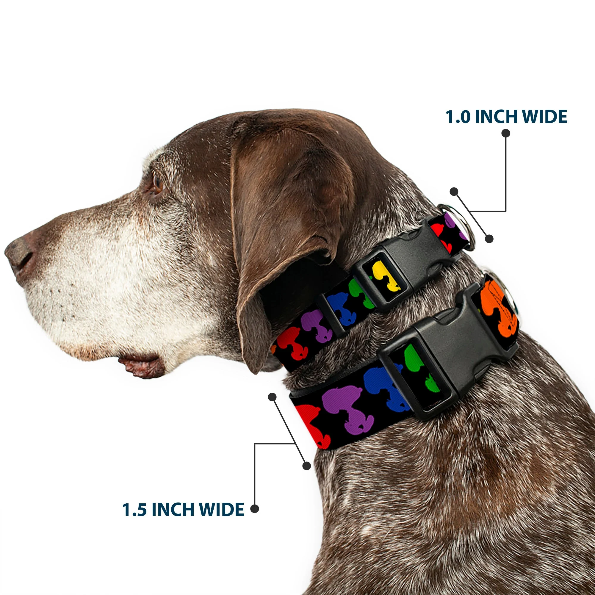 Plastic Clip Collar - Peanuts Snoopy Silhoutte Pose Black/Rainbow Multi Color - Image 2
