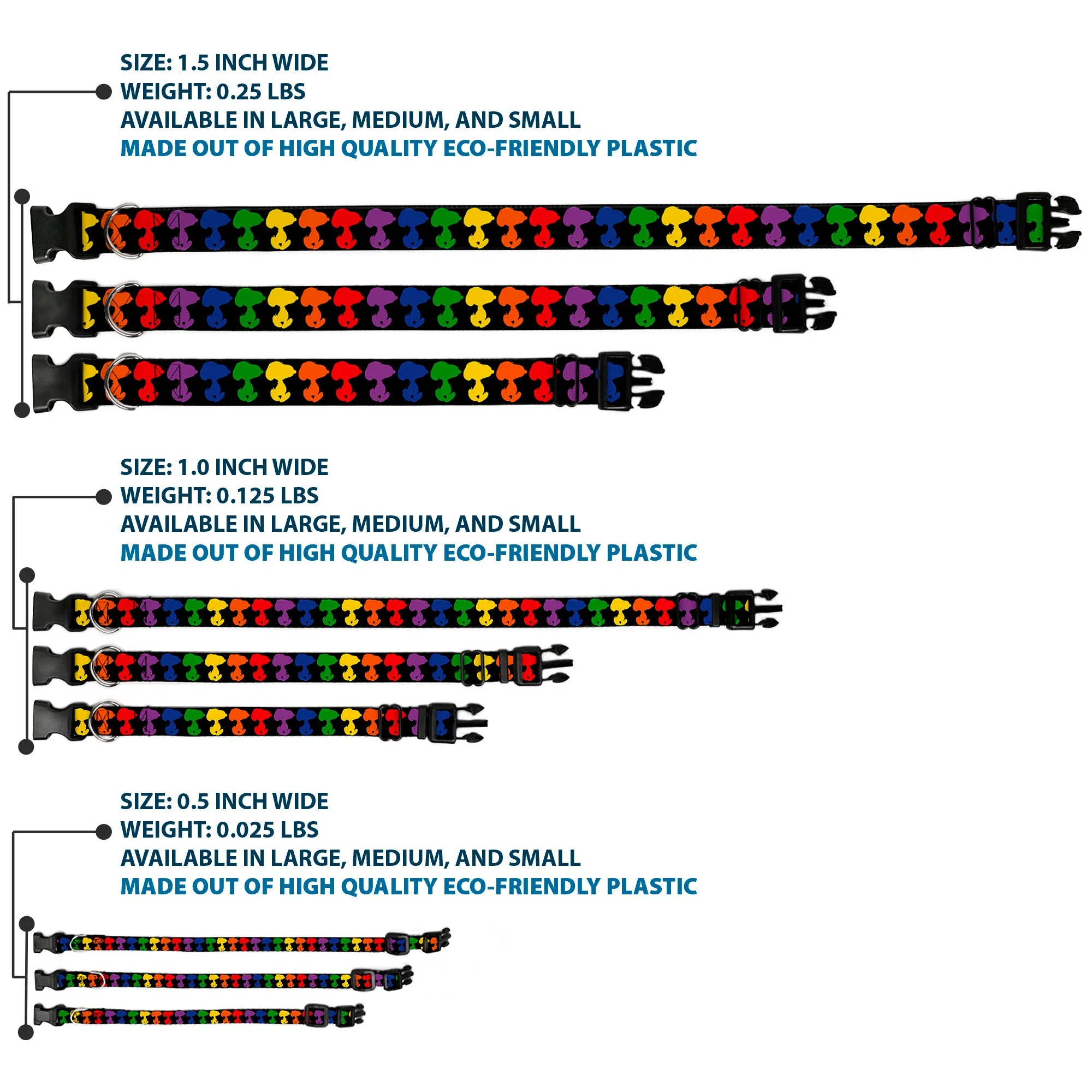 Plastic Clip Collar - Peanuts Snoopy Silhoutte Pose Black/Rainbow Multi Color - Image 3