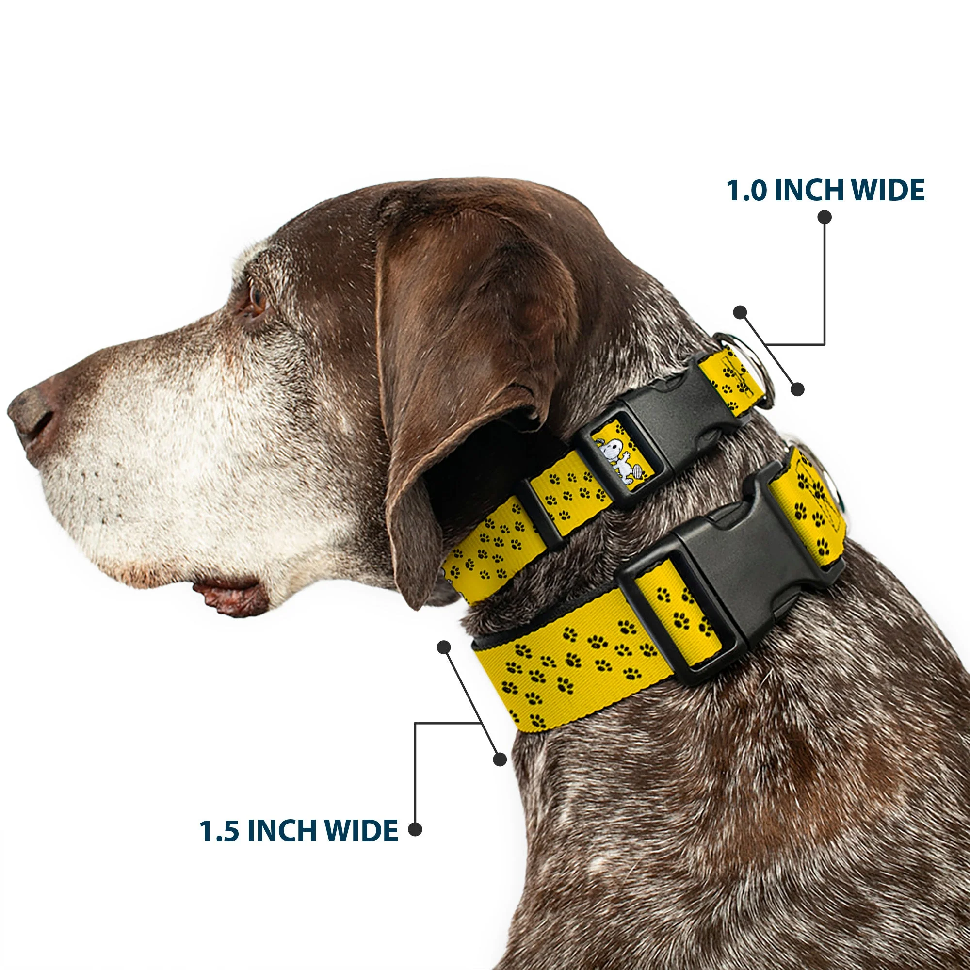 Plastic Clip Collar - Peanuts Snoopy Smiling Pose/Paw Print Yellow/Black/White - Image 2