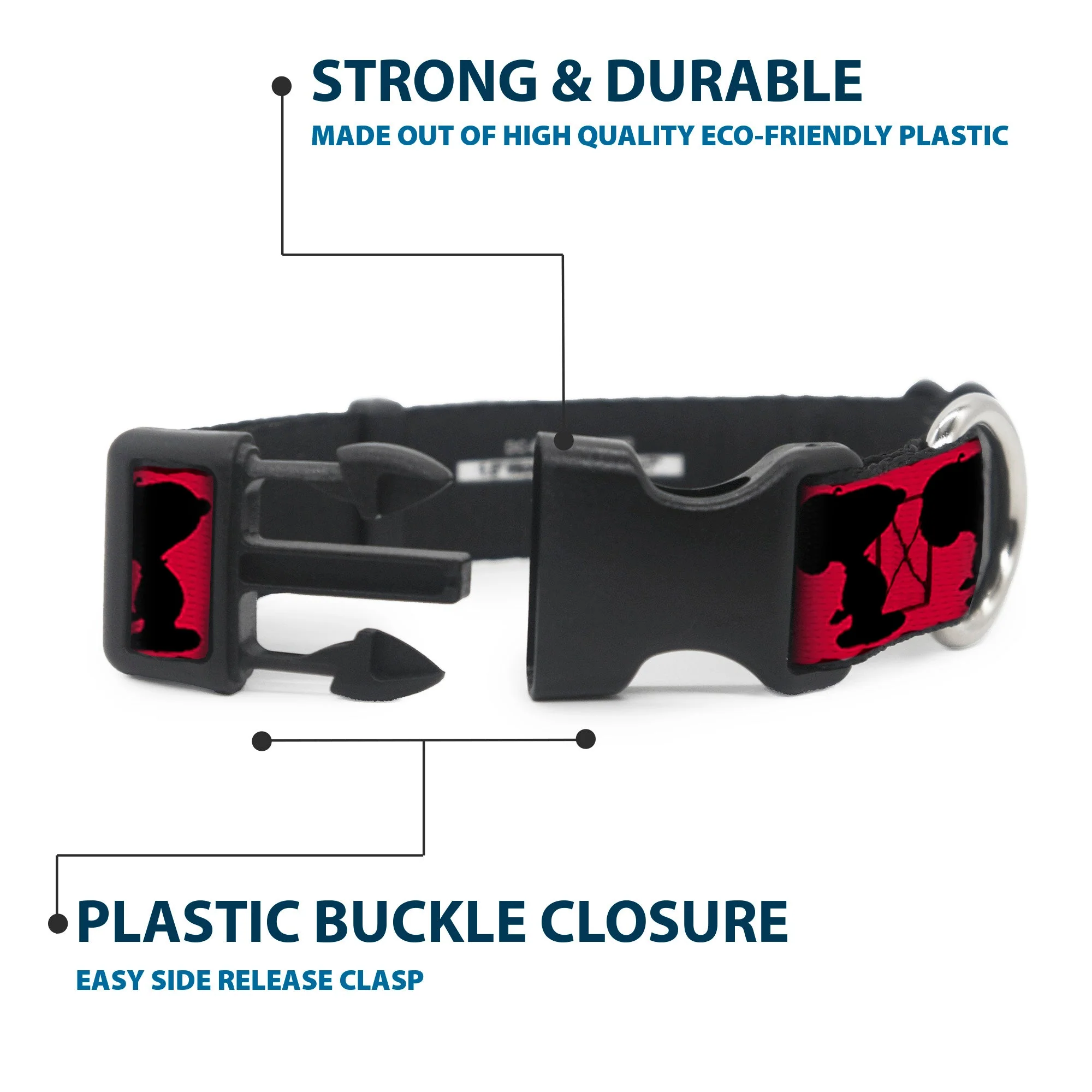Plastic Clip Collar - Peanuts Snoopy Walking/Silhouette Pose Red/Black/White - Image 4