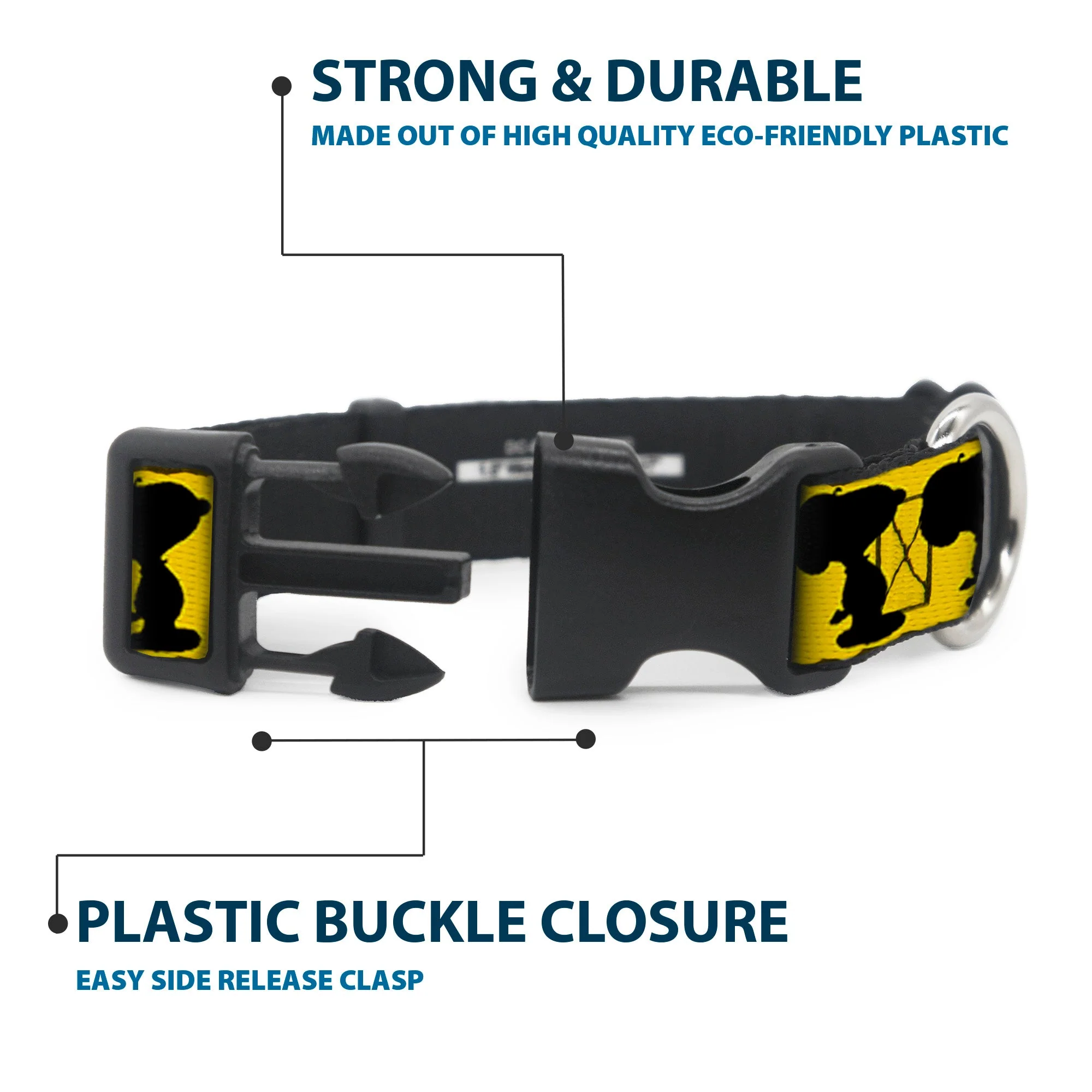Plastic Clip Collar - Peanuts Snoopy Walking/Silhouette Pose Yellow/Black/White - Image 4