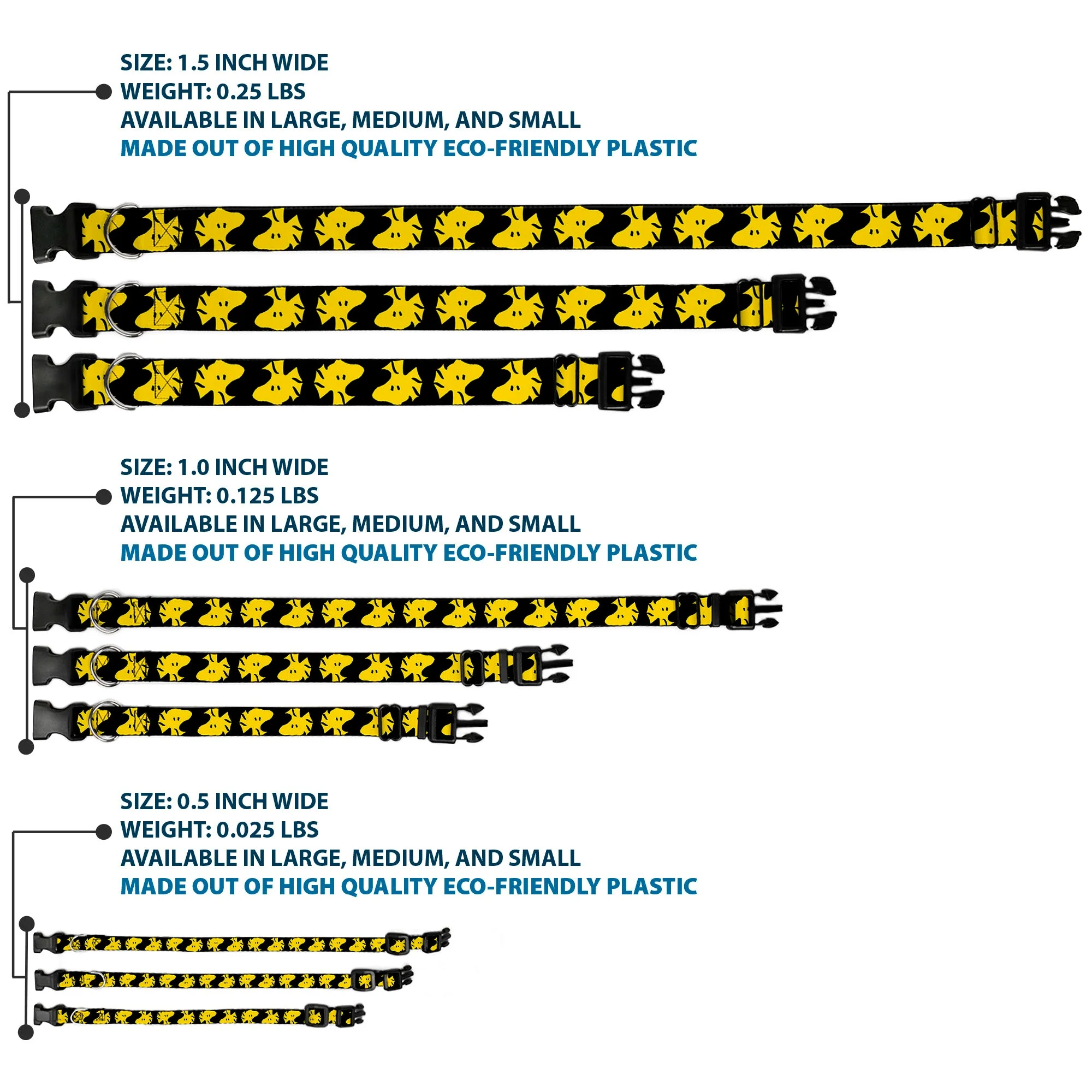 Plastic Clip Collar - Peanuts Woodstock Face Flip Black/Yellow - Image 3