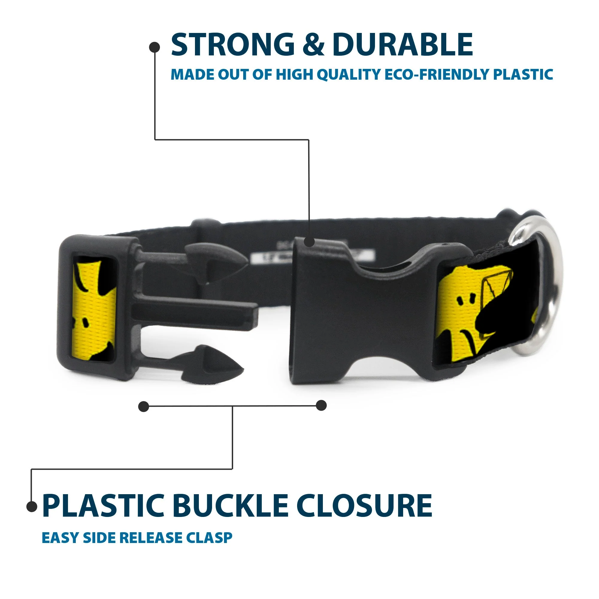 Plastic Clip Collar - Peanuts Woodstock Face Flip Black/Yellow - Image 4