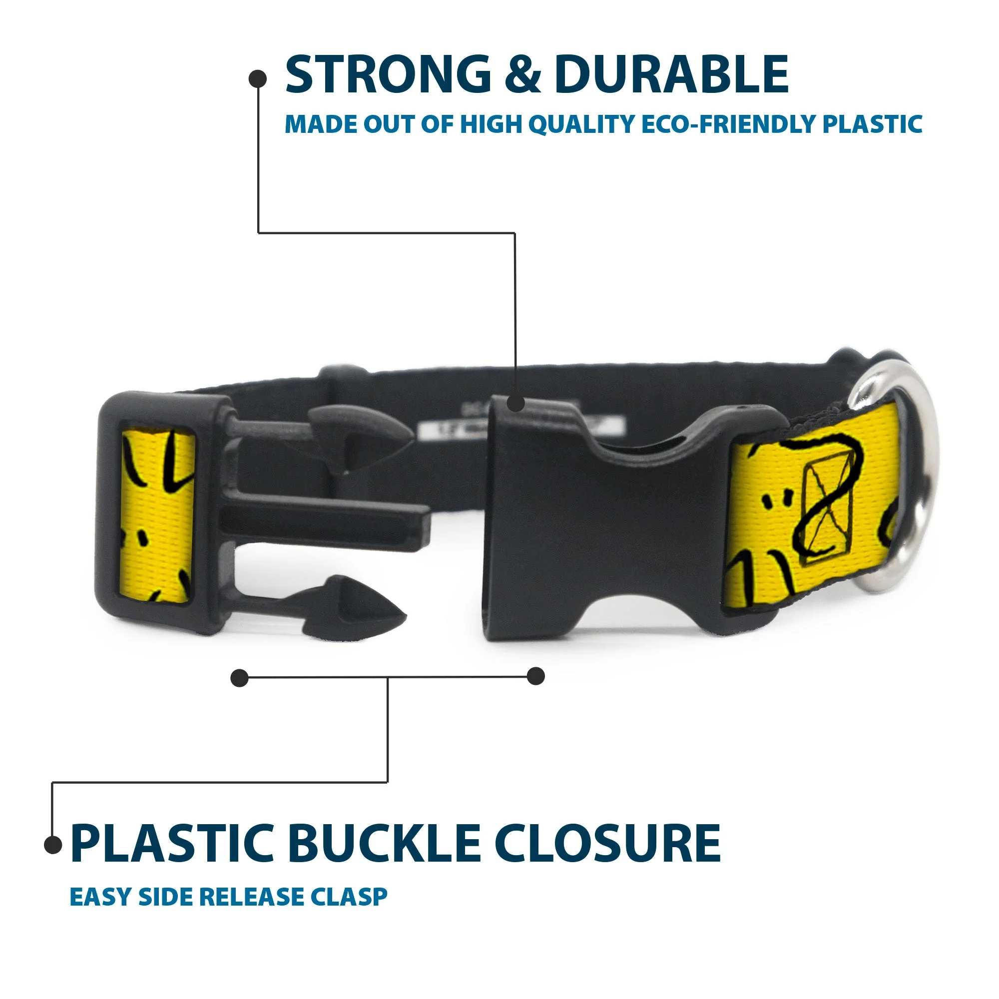 Plastic Clip Collar - Peanuts Woodstock Line Face Line Art Yellow/Black - Image 4