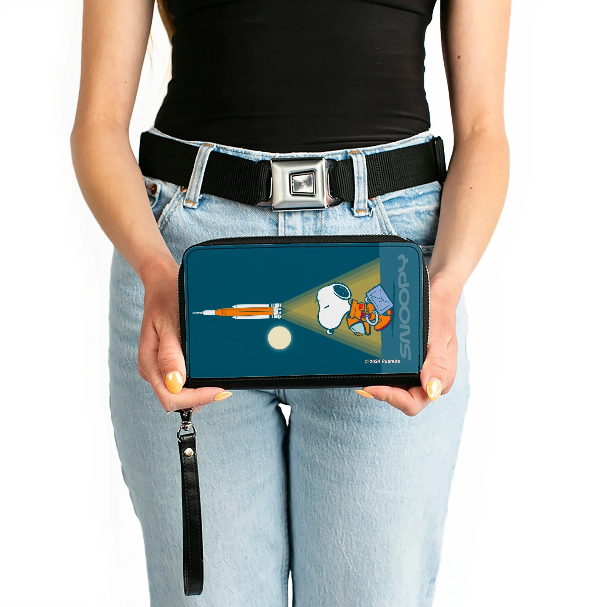 PU Zip Around Wallet Rectangle - Peanuts Astronaut Rocket Launch Snoopy Pose Blues - Image 2