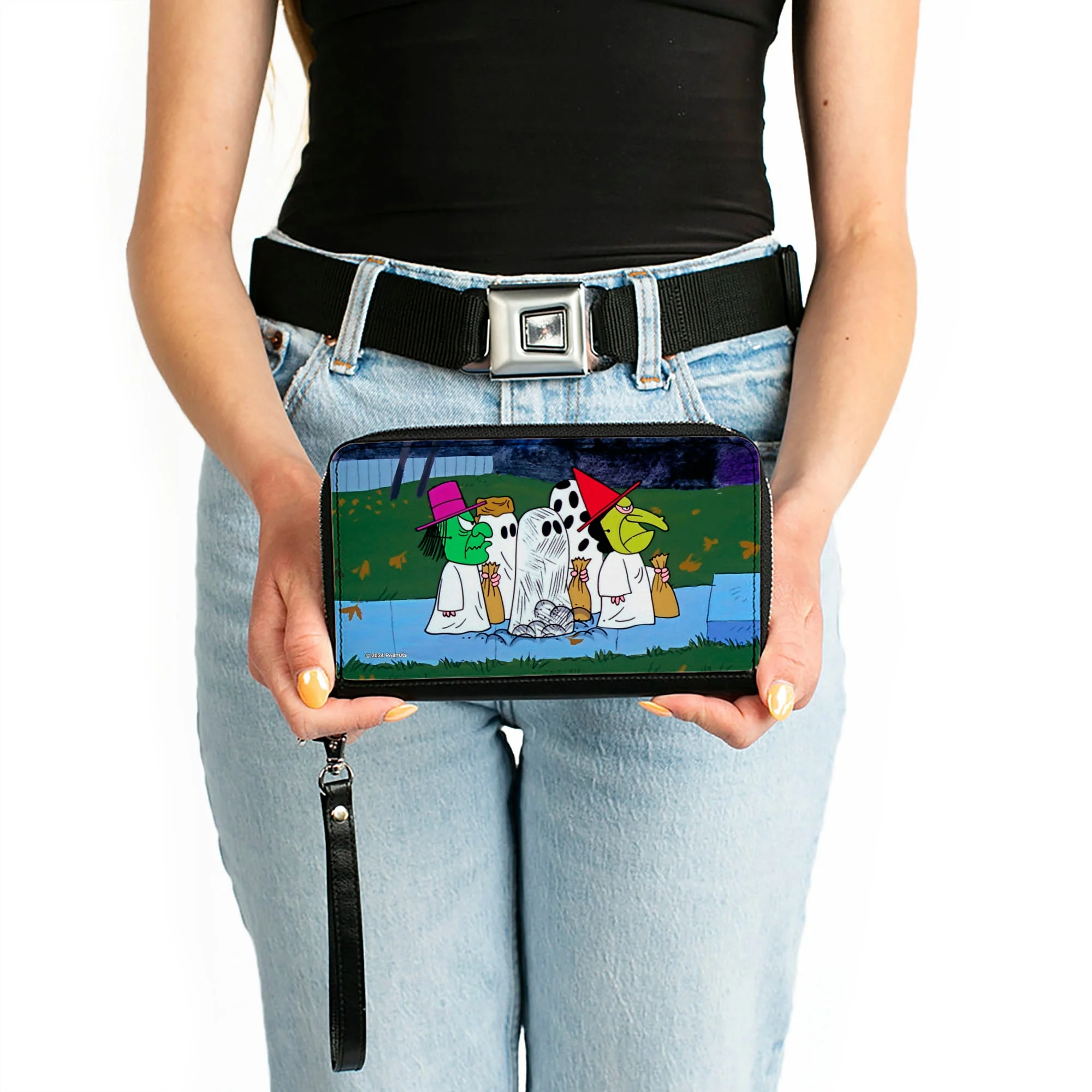 PU Zip Around Wallet Rectangle - Peanuts Gang Halloween Trick or Treat Group Pose - Image 2