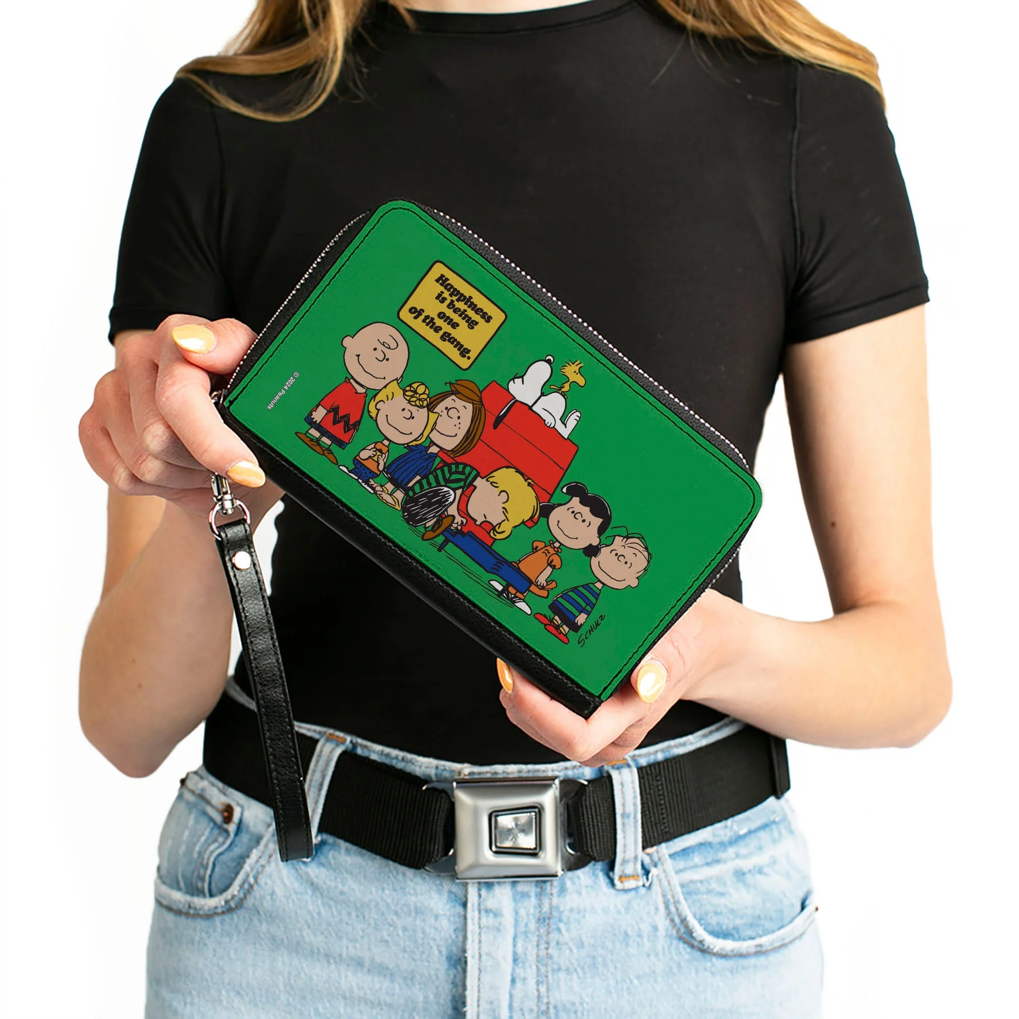 PU Zip Around Wallet Rectangle - Peanuts Gang HAPINESS IS BEING ONE OF THE GANG Group Pose Green - Image 3
