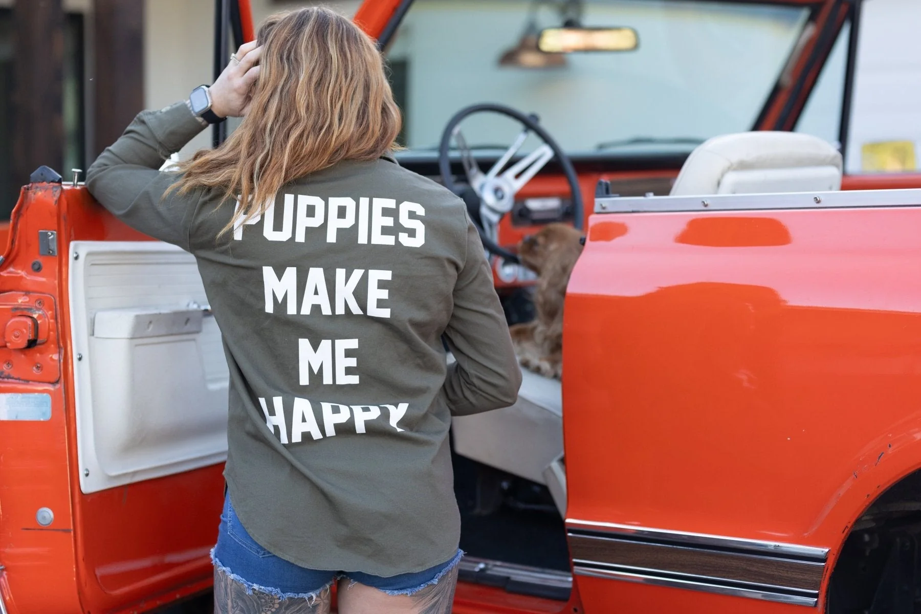 Puppies Make Me Happy Military Button Up | Present For Dog Lover | Made in USA - Image 10