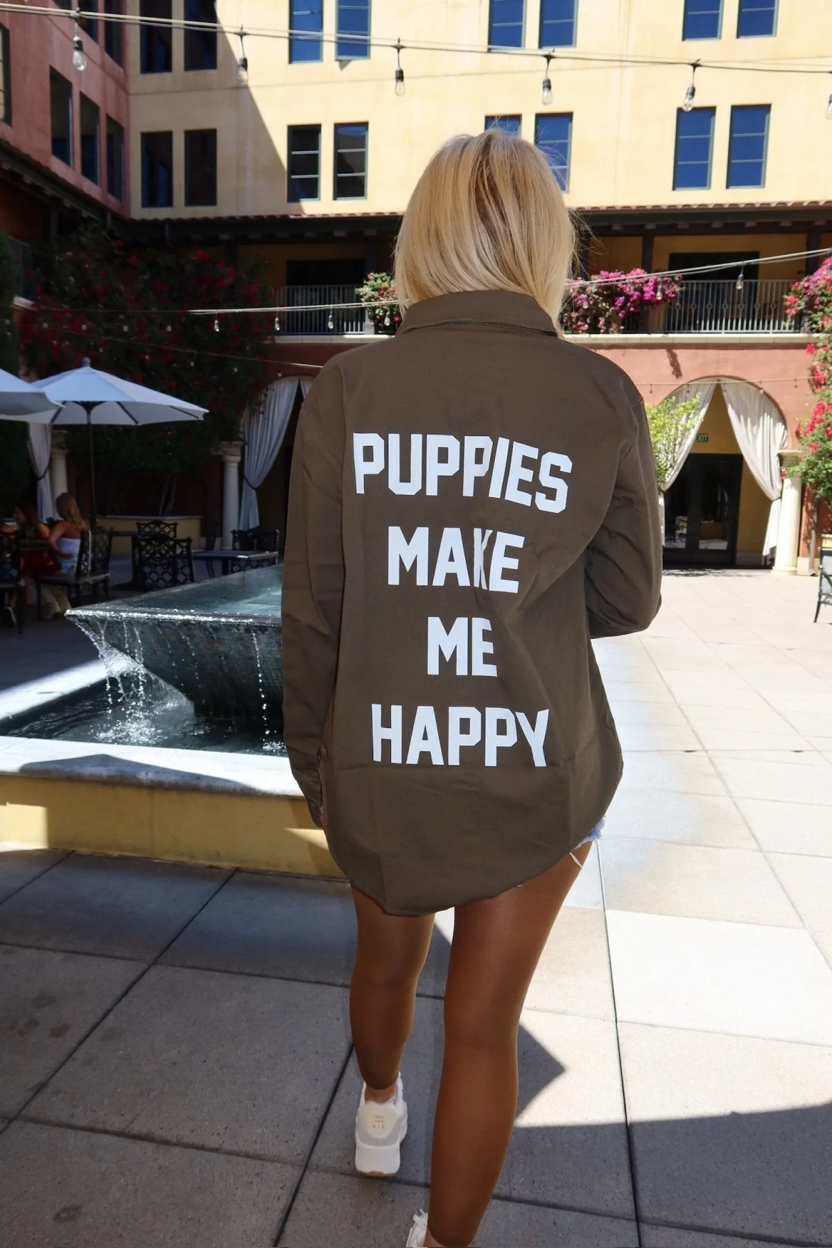 Puppies Make Me Happy Military Button Up | Present For Dog Lover | Made in USA - Image 2