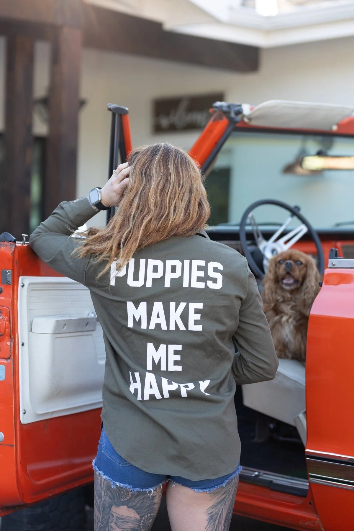 Puppies Make Me Happy Military Button Up | Present For Dog Lover | Made in USA - Image 4
