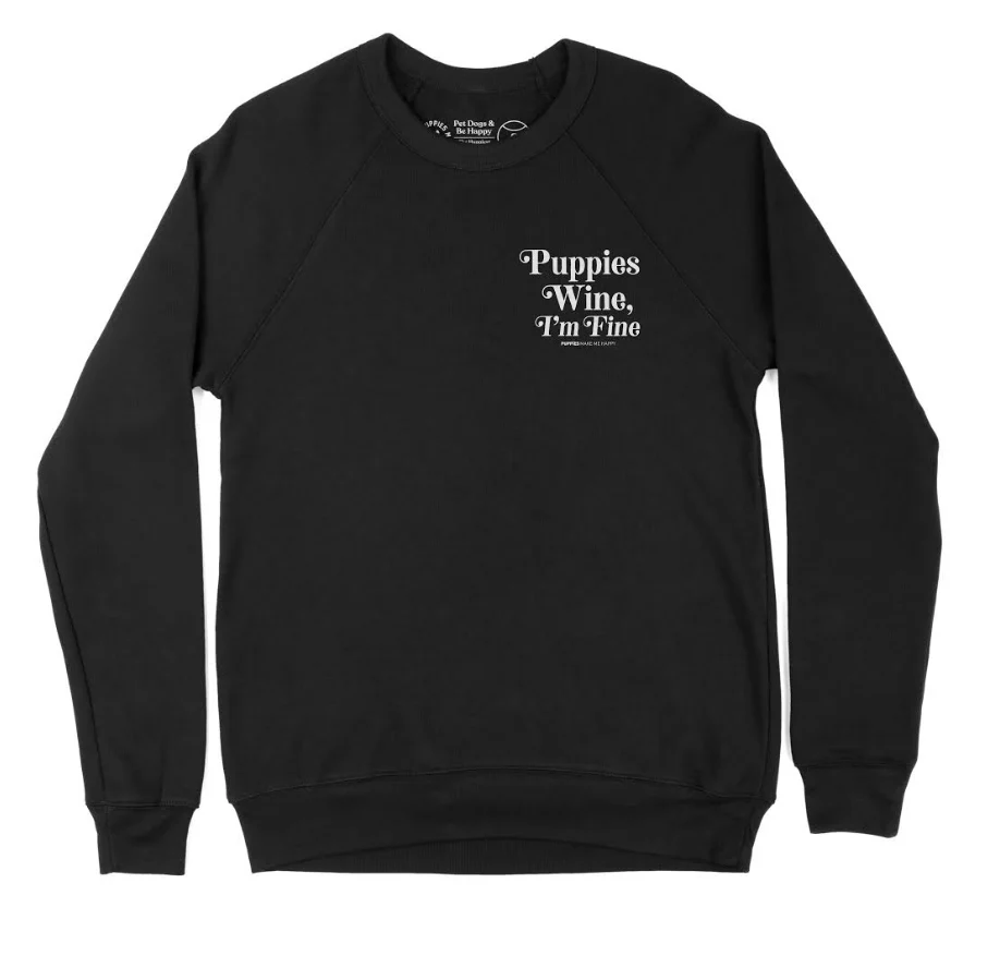 Puppies Wine & I’m Fine Sweatshirt | Cozy Dog Lover Pullover - Image 2