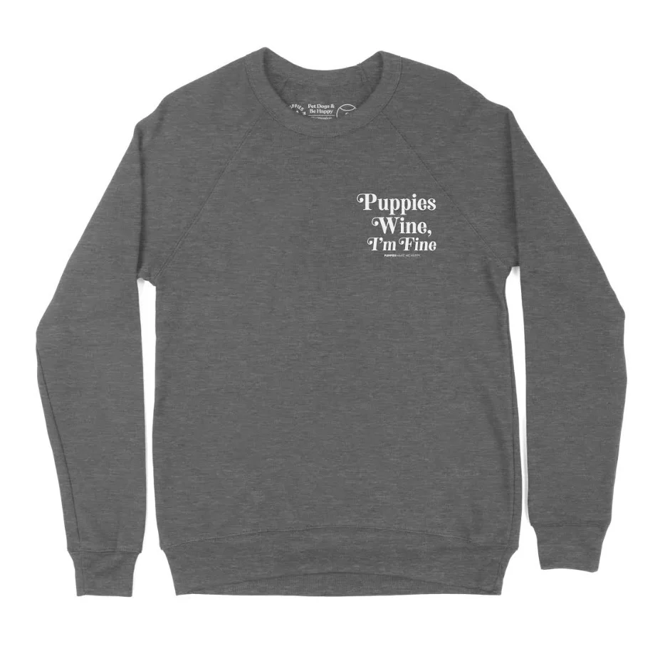 Puppies Wine & I’m Fine Sweatshirt | Cozy Dog Lover Pullover - Image 3