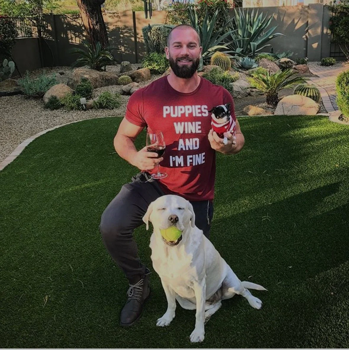Puppies, Wine and I'm Fine  | Uni-Sex Crewneck Tee - Image 2