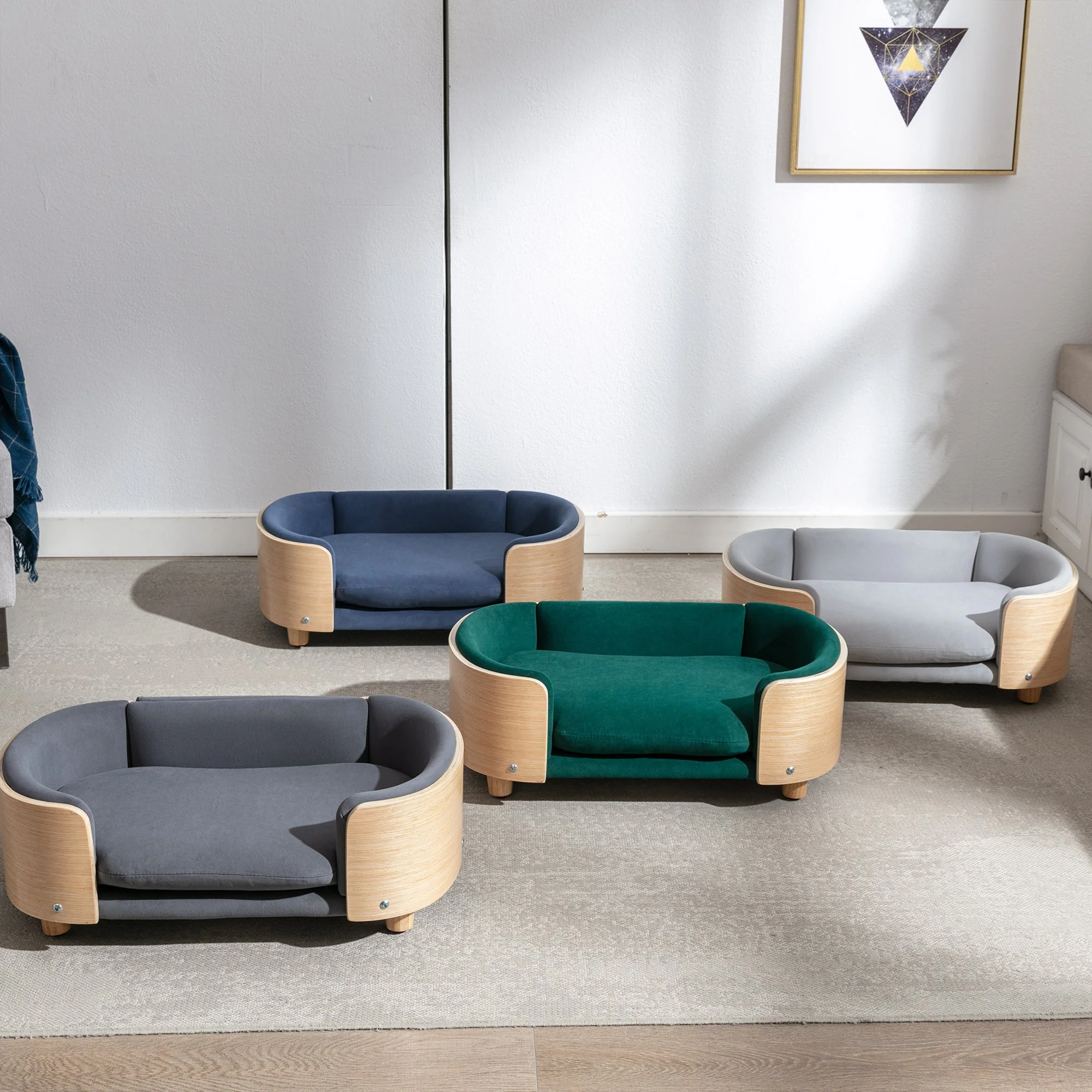 Scandinavian style Elevated Dog Bed Pet Sofa With Solid Wood legs and Bent Wood Back, Velvet Cushion,Small Size - Image 17