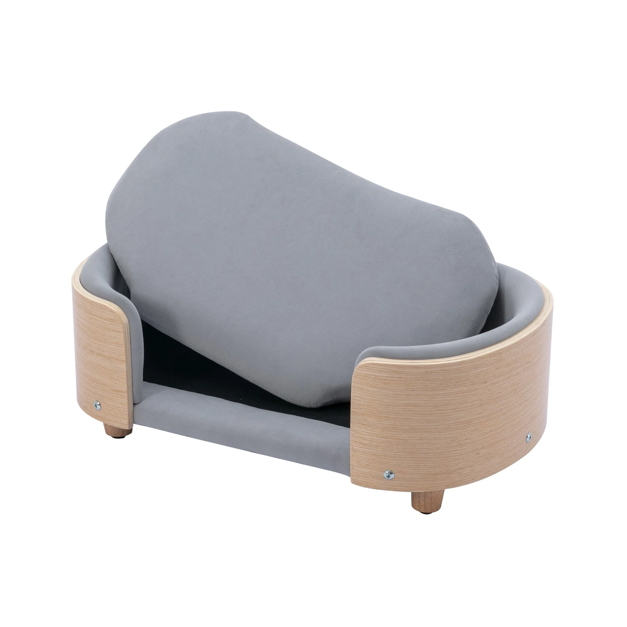 Scandinavian style Elevated Dog Bed Pet Sofa With Solid Wood legs and Bent Wood Back, Velvet Cushion,Small Size - Image 20