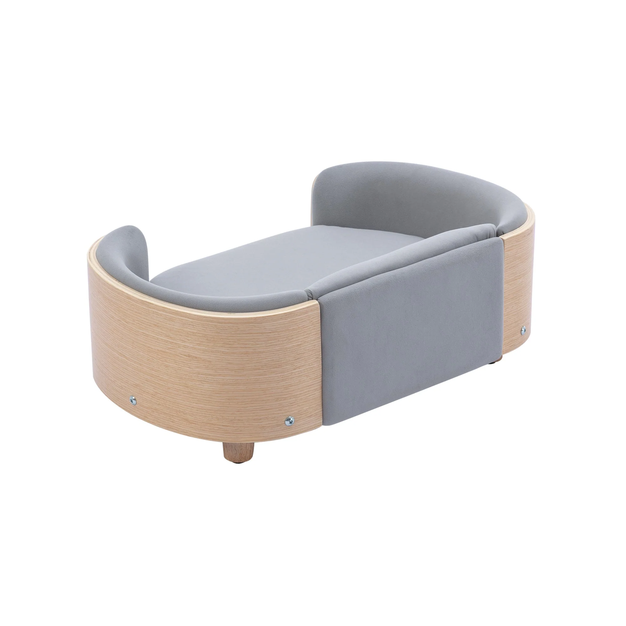 Scandinavian style Elevated Dog Bed Pet Sofa With Solid Wood legs and Bent Wood Back, Velvet Cushion,Small Size - Image 25
