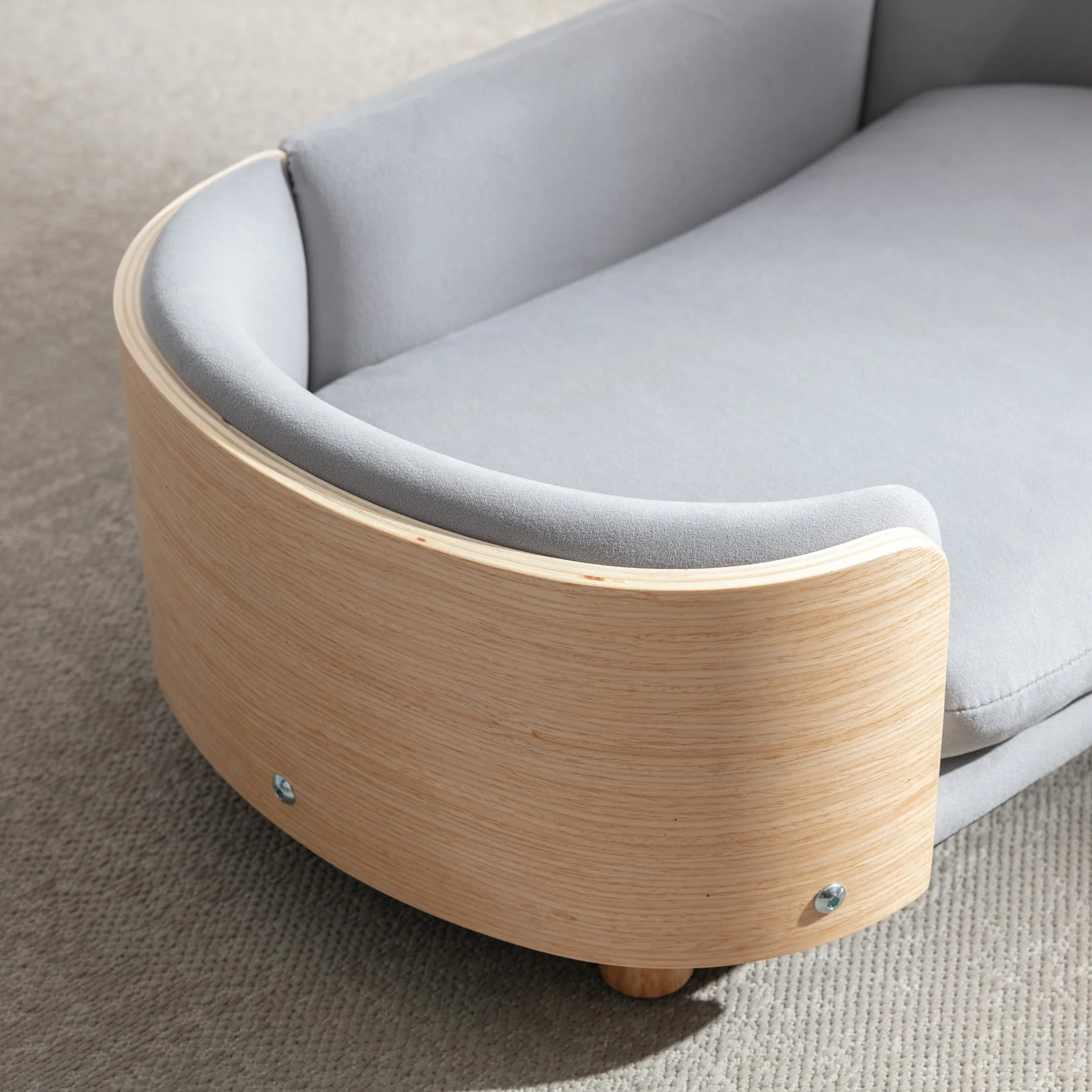 Scandinavian style Elevated Dog Bed Pet Sofa With Solid Wood legs and Bent Wood Back, Velvet Cushion,Small Size - Image 8