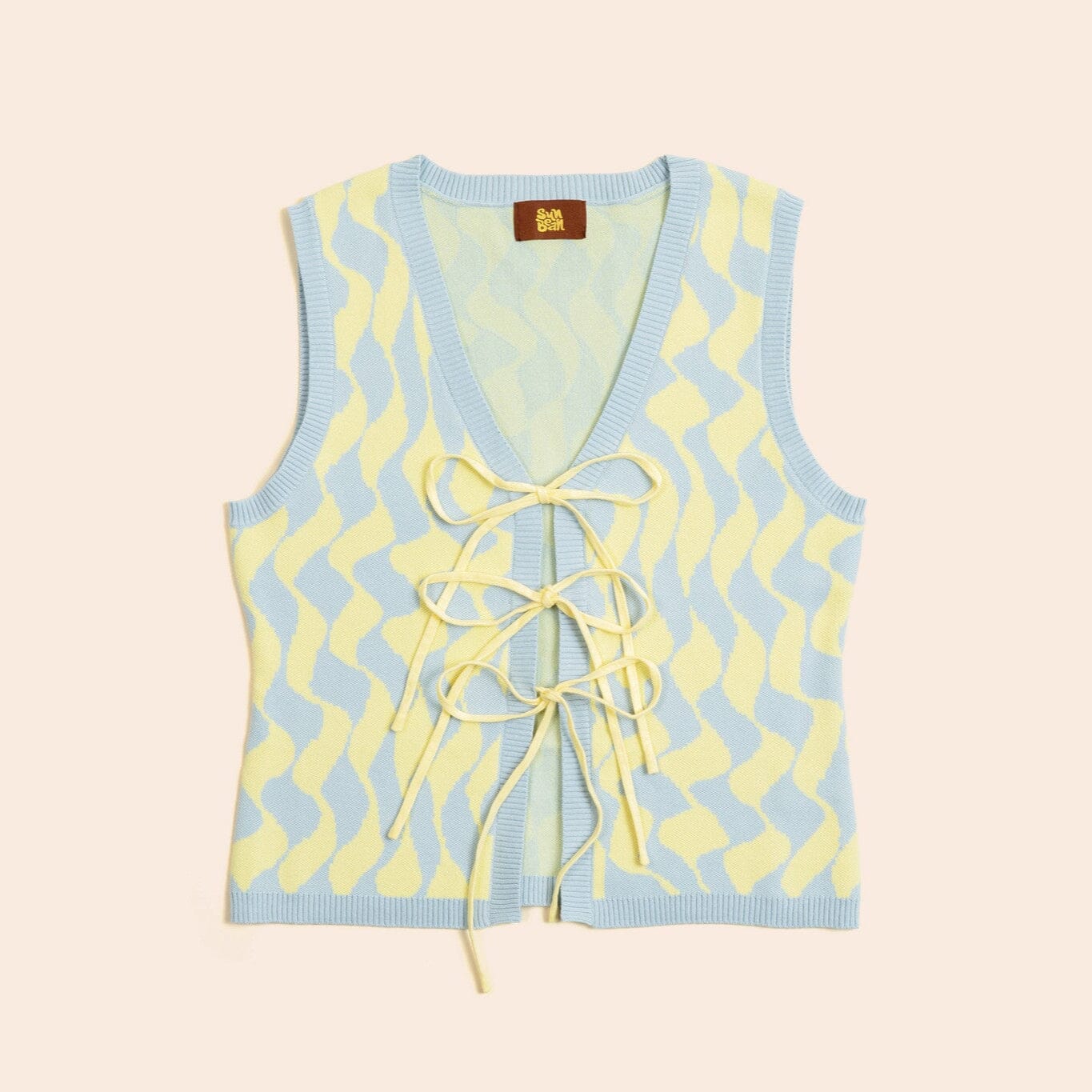 Seaside Swirl Human Cotton Knitted Tunic Vest with Tie Front - Image 2