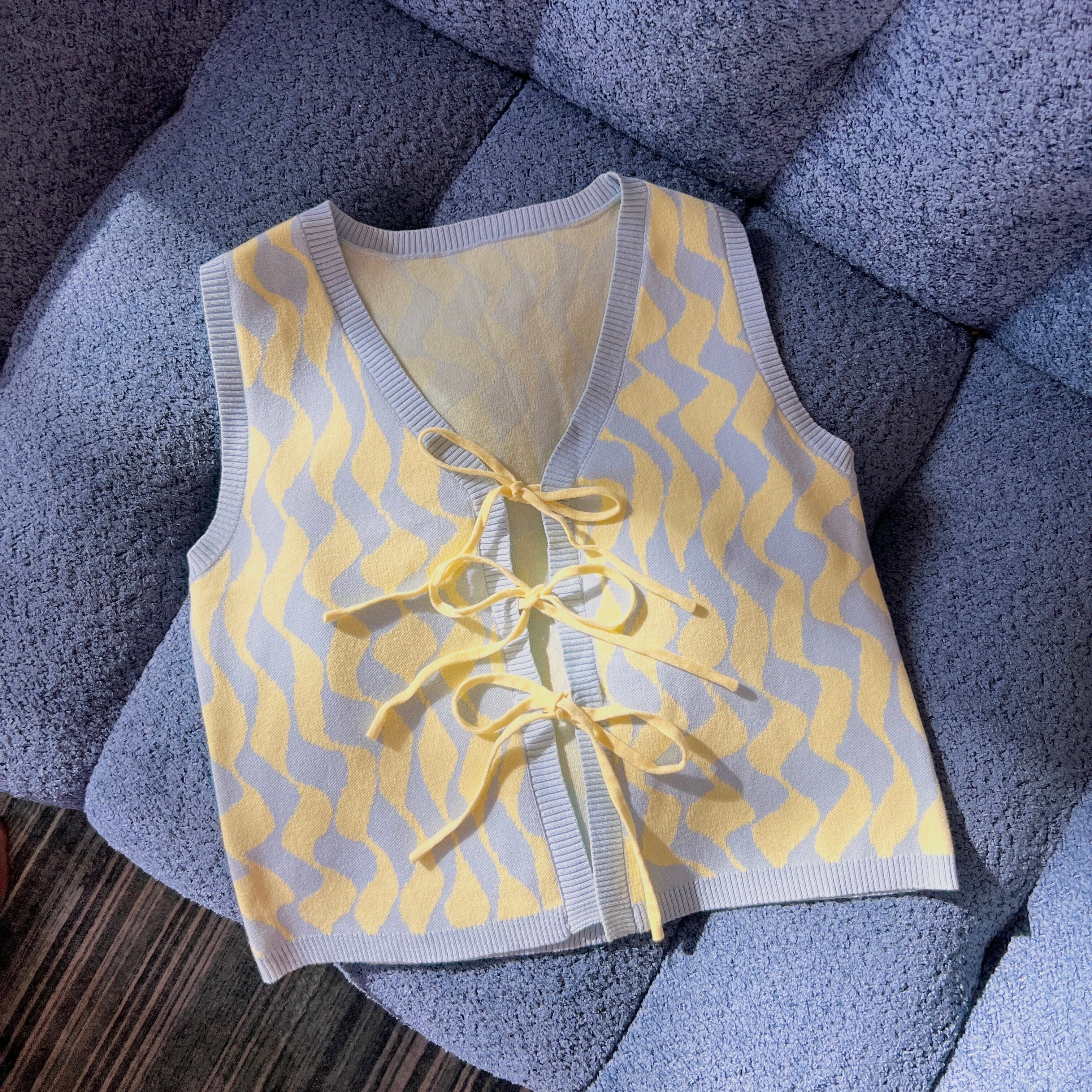 Seaside Swirl Human Cotton Knitted Tunic Vest with Tie Front - Image 6