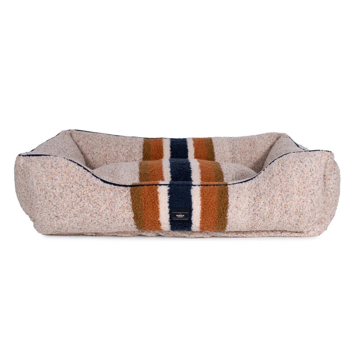 Shinola Brand Stripe Kuddle Berber Dog Bed Oatmeal - Image 14