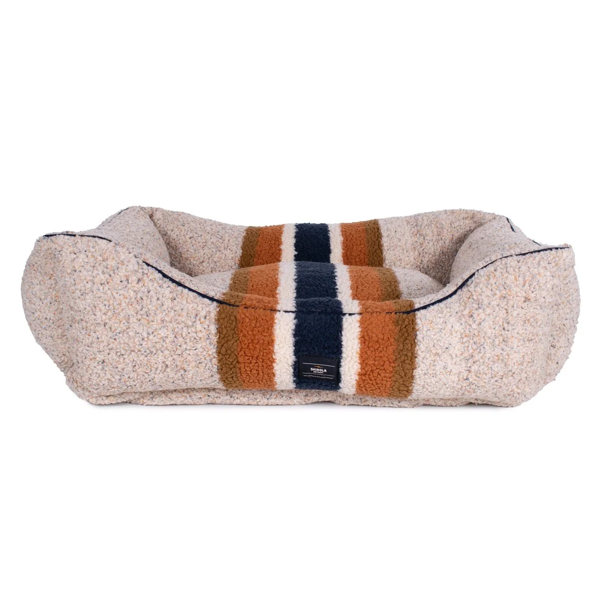 Shinola Brand Stripe Kuddle Berber Dog Bed Oatmeal - Image 15