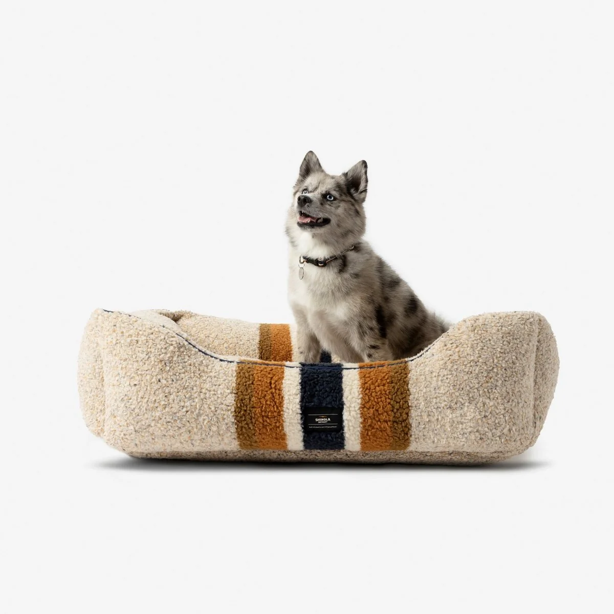 Shinola Brand Stripe Kuddle Berber Dog Bed Oatmeal - Image 2