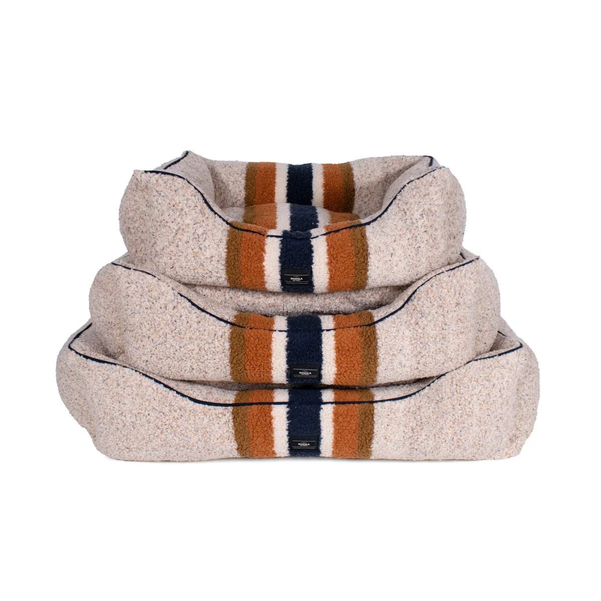 Shinola Brand Stripe Kuddle Berber Dog Bed Oatmeal - Image 3