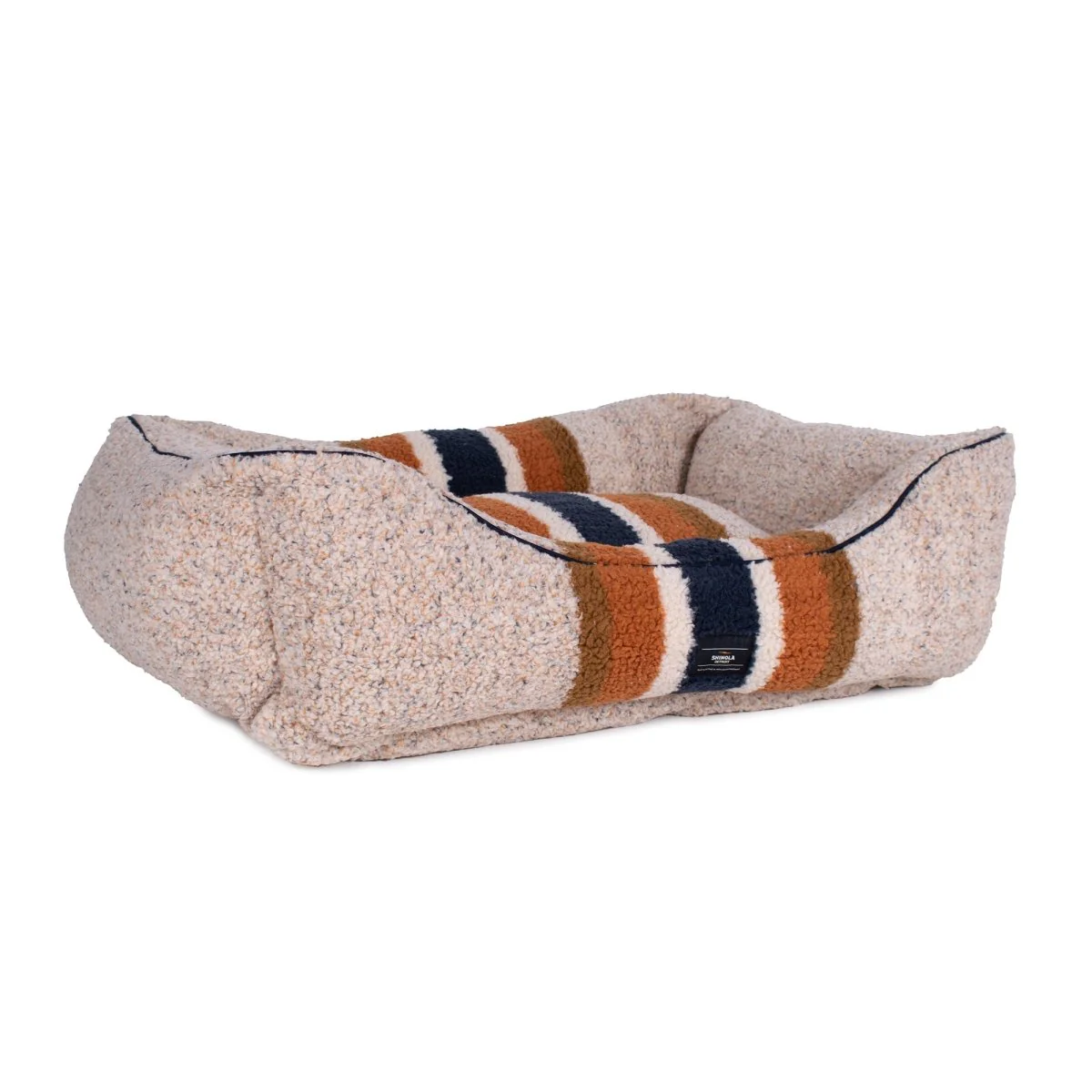 Shinola Brand Stripe Kuddle Berber Dog Bed Oatmeal - Image 4