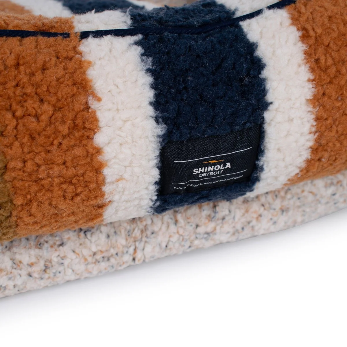 Shinola Brand Stripe Kuddle Berber Dog Bed Oatmeal - Image 9