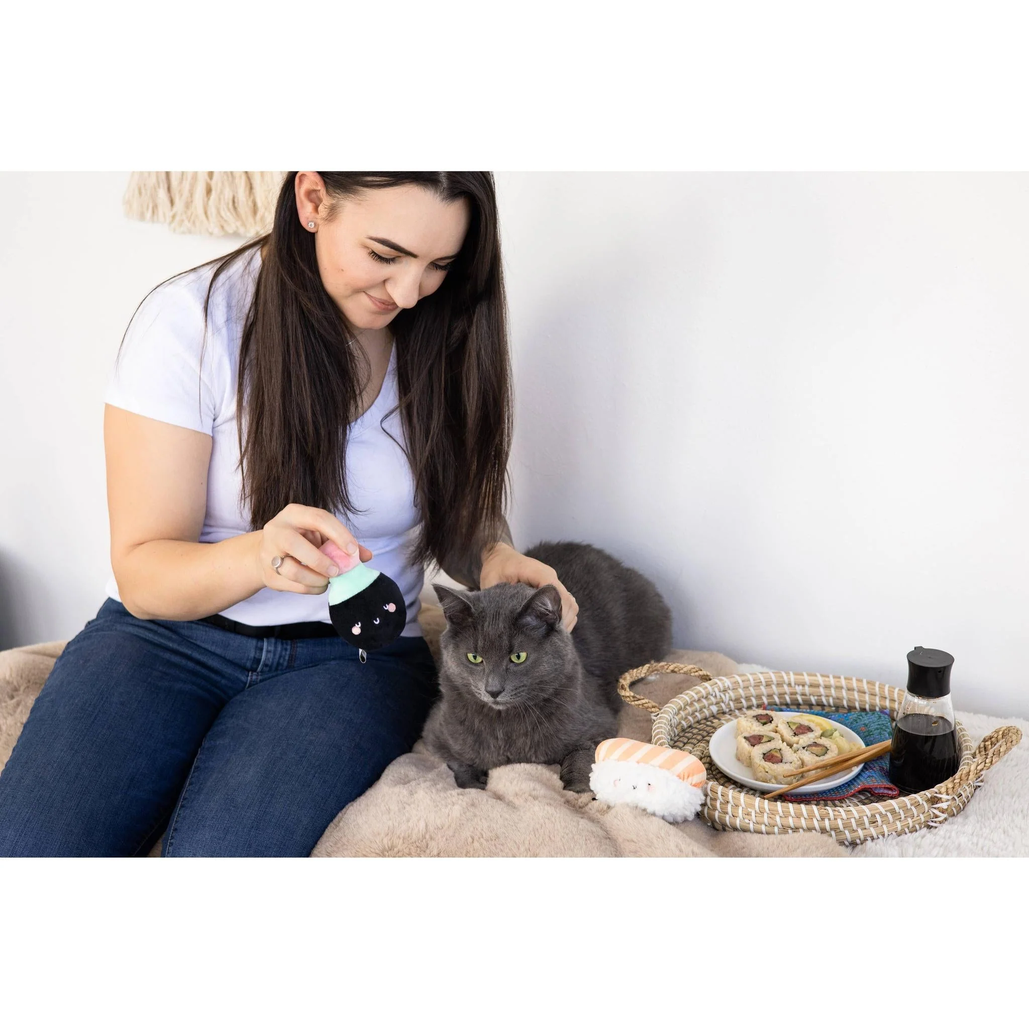 Soy Sauce and Sushi Cat Toy Set | Plush Toys for Pet Lovers | Giftable Cat Stocking Stuffer - Image 5