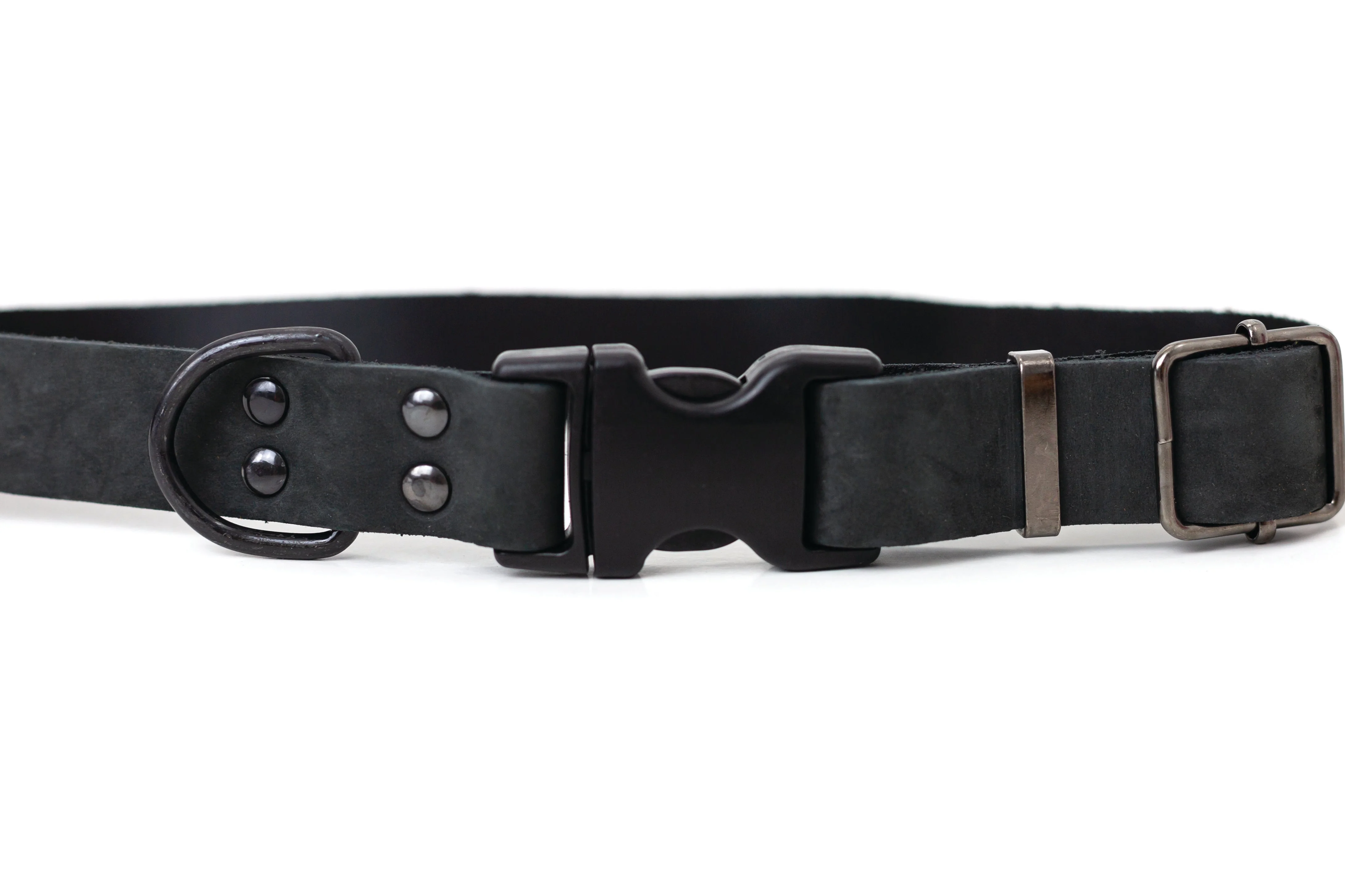 Sport Style Midnight Black Leather Dog Collar - Image 2