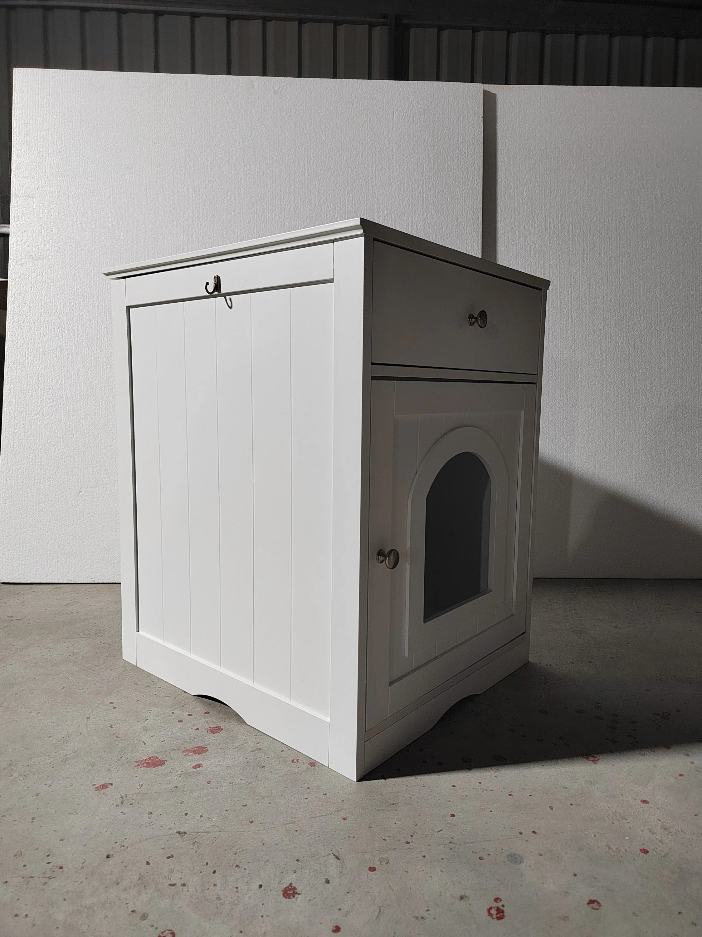 Wooden Pet House Cat Litter Box Enclosure with Drawer, Side Table, Indoor Pet Crate, Cat Home Nightstand (White) - Image 14