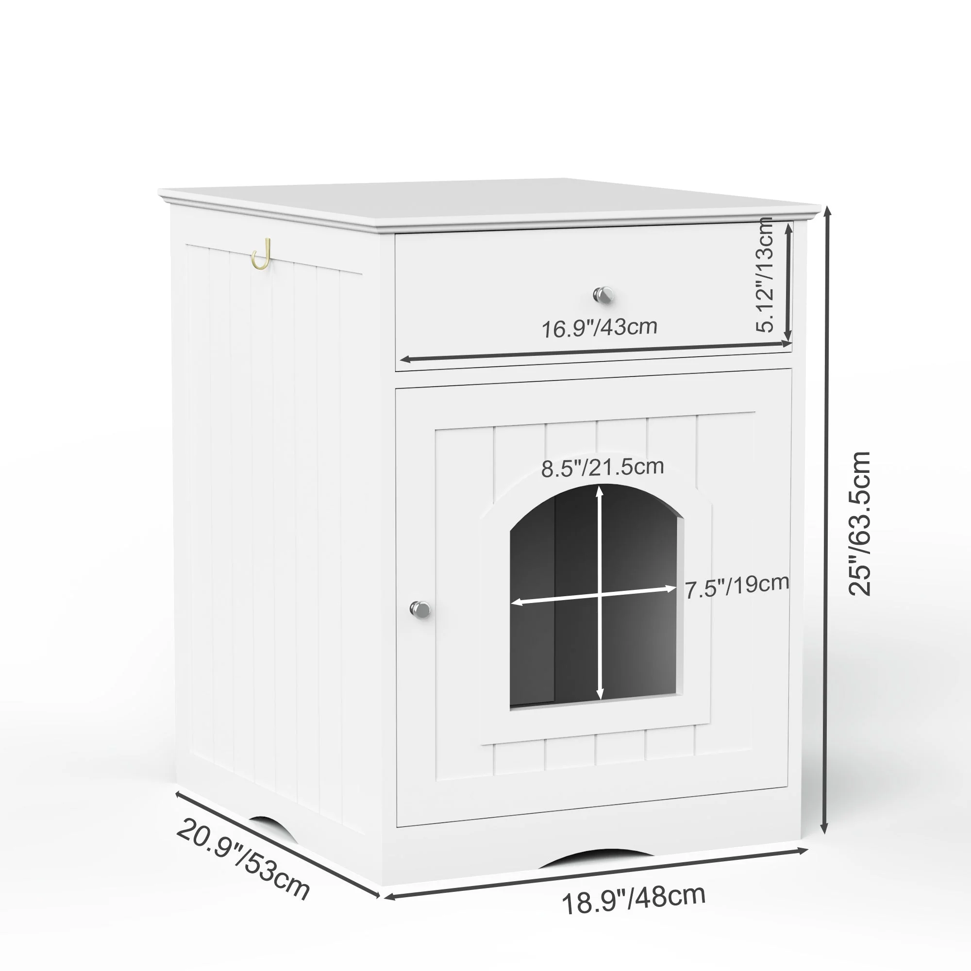 Wooden Pet House Cat Litter Box Enclosure with Drawer, Side Table, Indoor Pet Crate, Cat Home Nightstand (White) - Image 5