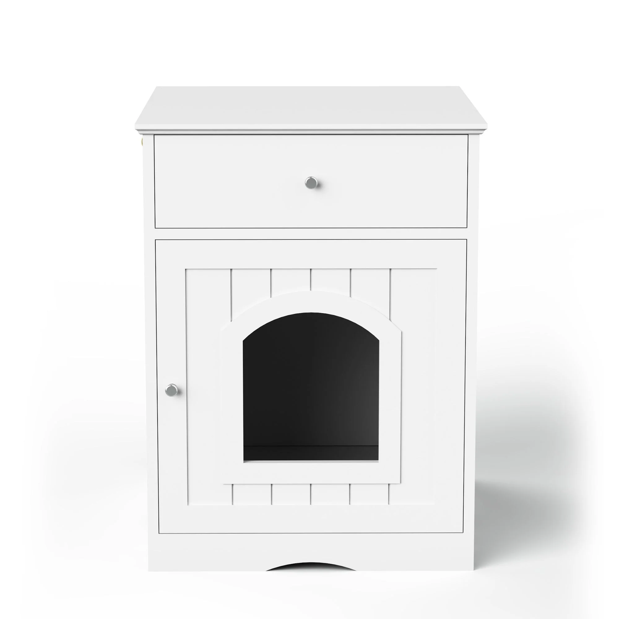 Wooden Pet House Cat Litter Box Enclosure with Drawer, Side Table, Indoor Pet Crate, Cat Home Nightstand (White) - Image 6