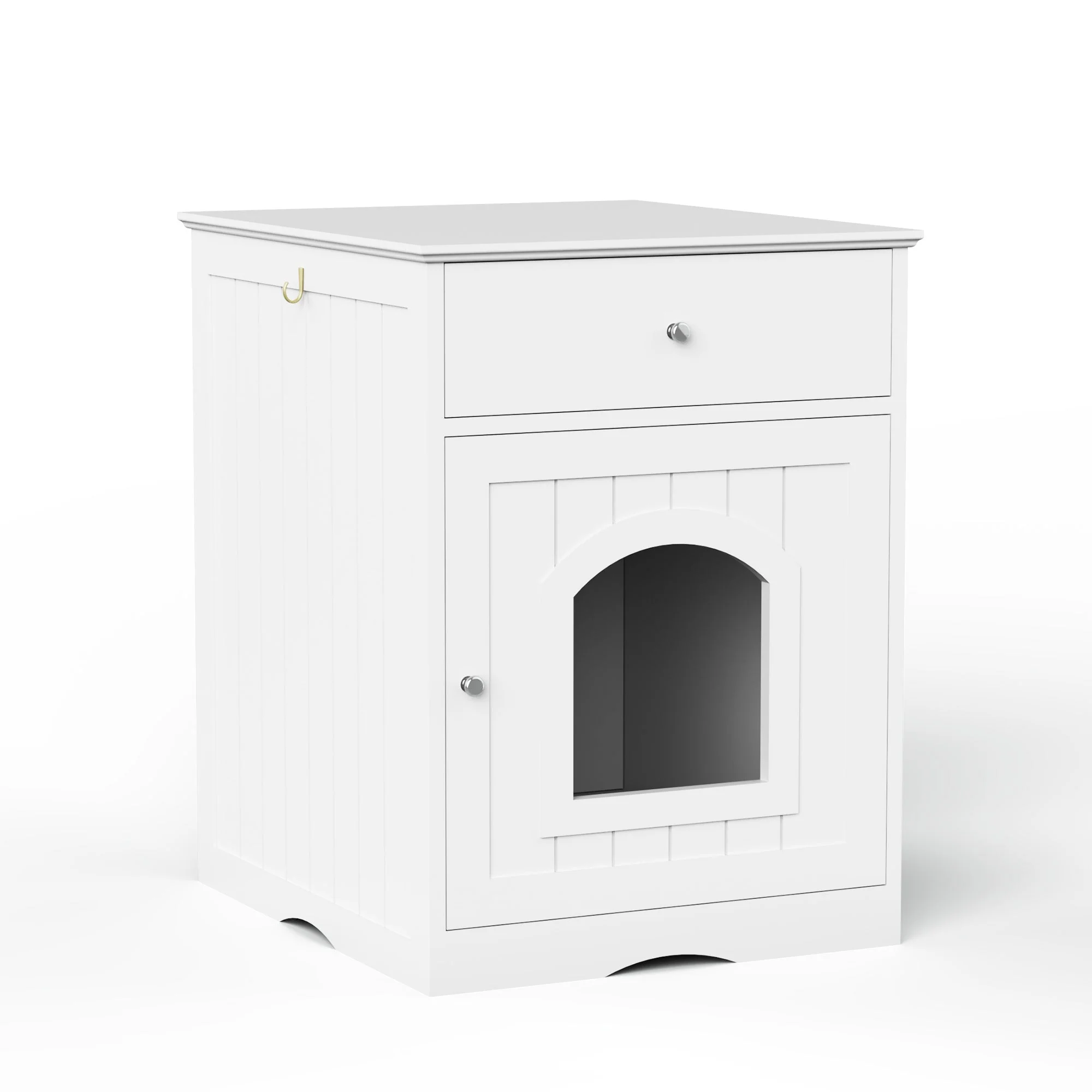 Wooden Pet House Cat Litter Box Enclosure with Drawer, Side Table, Indoor Pet Crate, Cat Home Nightstand (White) - Image 7