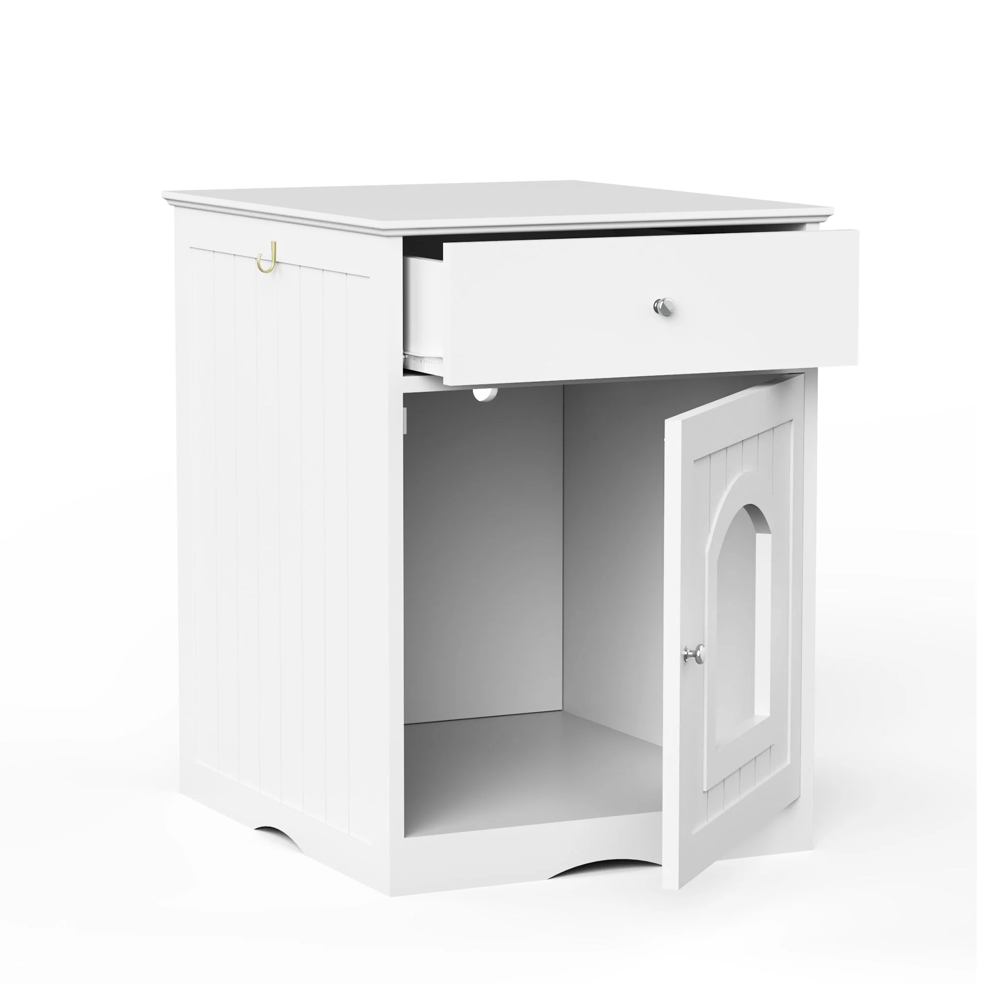 Wooden Pet House Cat Litter Box Enclosure with Drawer, Side Table, Indoor Pet Crate, Cat Home Nightstand (White) - Image 9